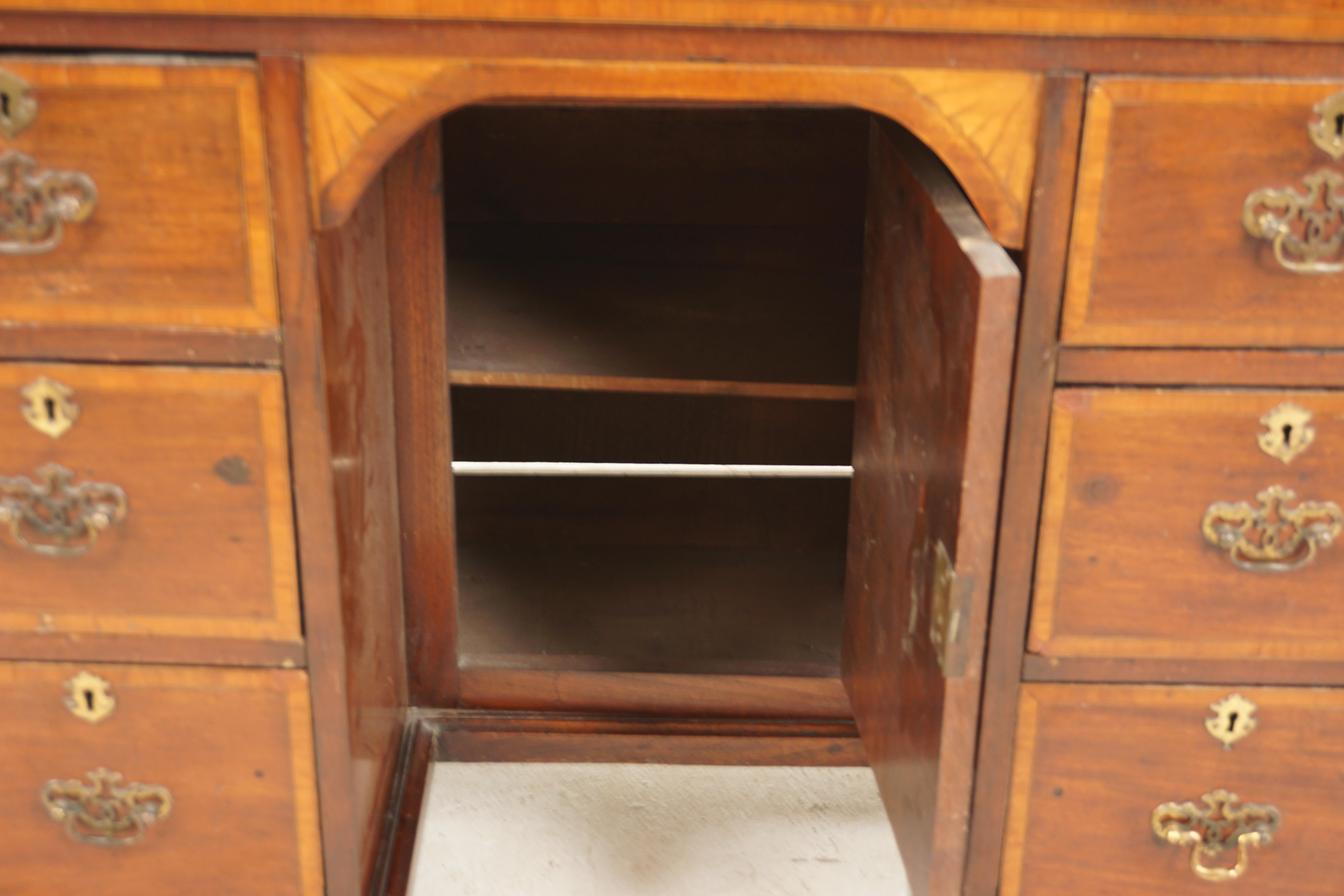 19th Century Georgian Inlaid Walnut Writing Desk, Kneehole Desk, Scotland, 1820