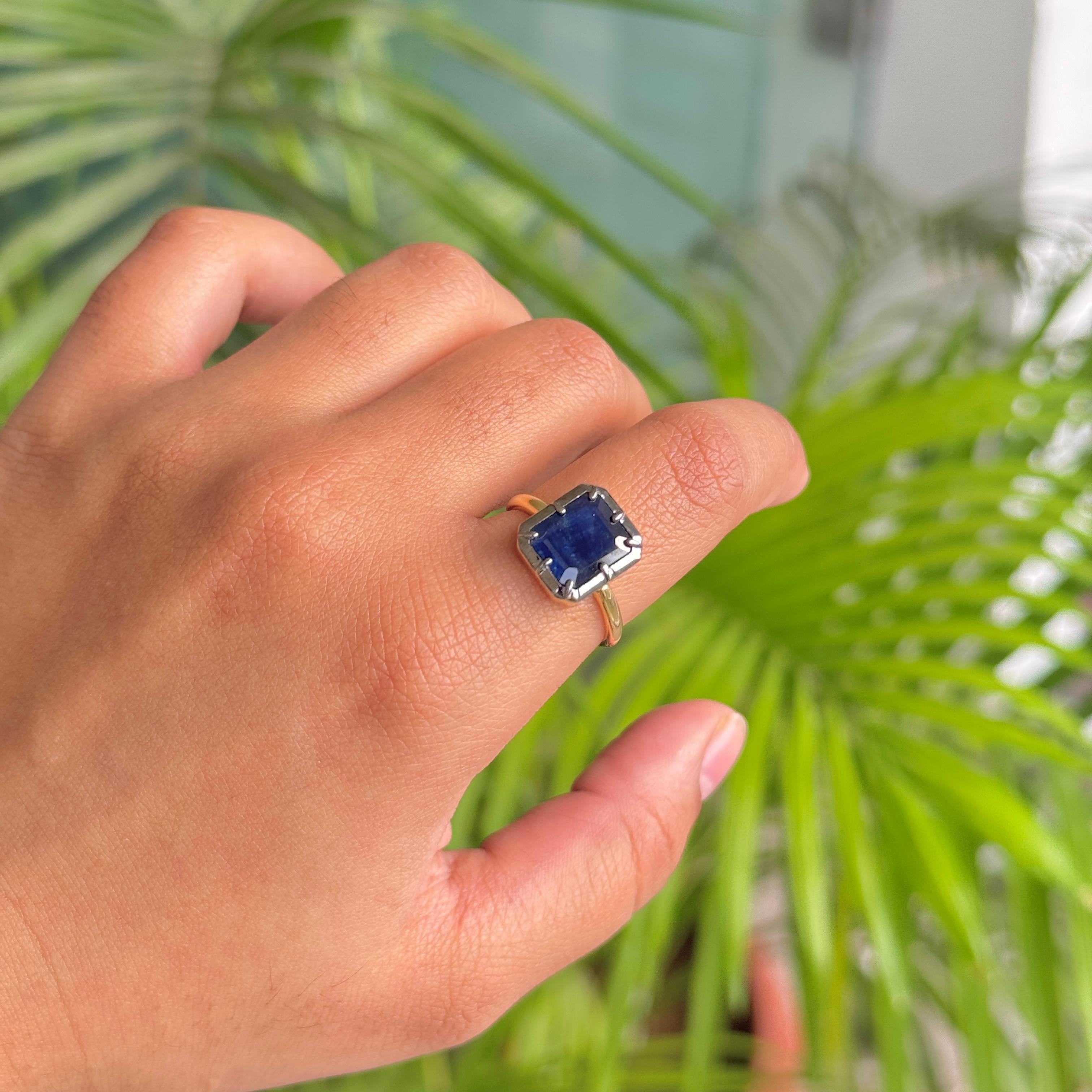 En vente :  Bague d'inspiration géorgienne en or jaune 18 carats avec saphir bleu profond de 2,75 carats 13