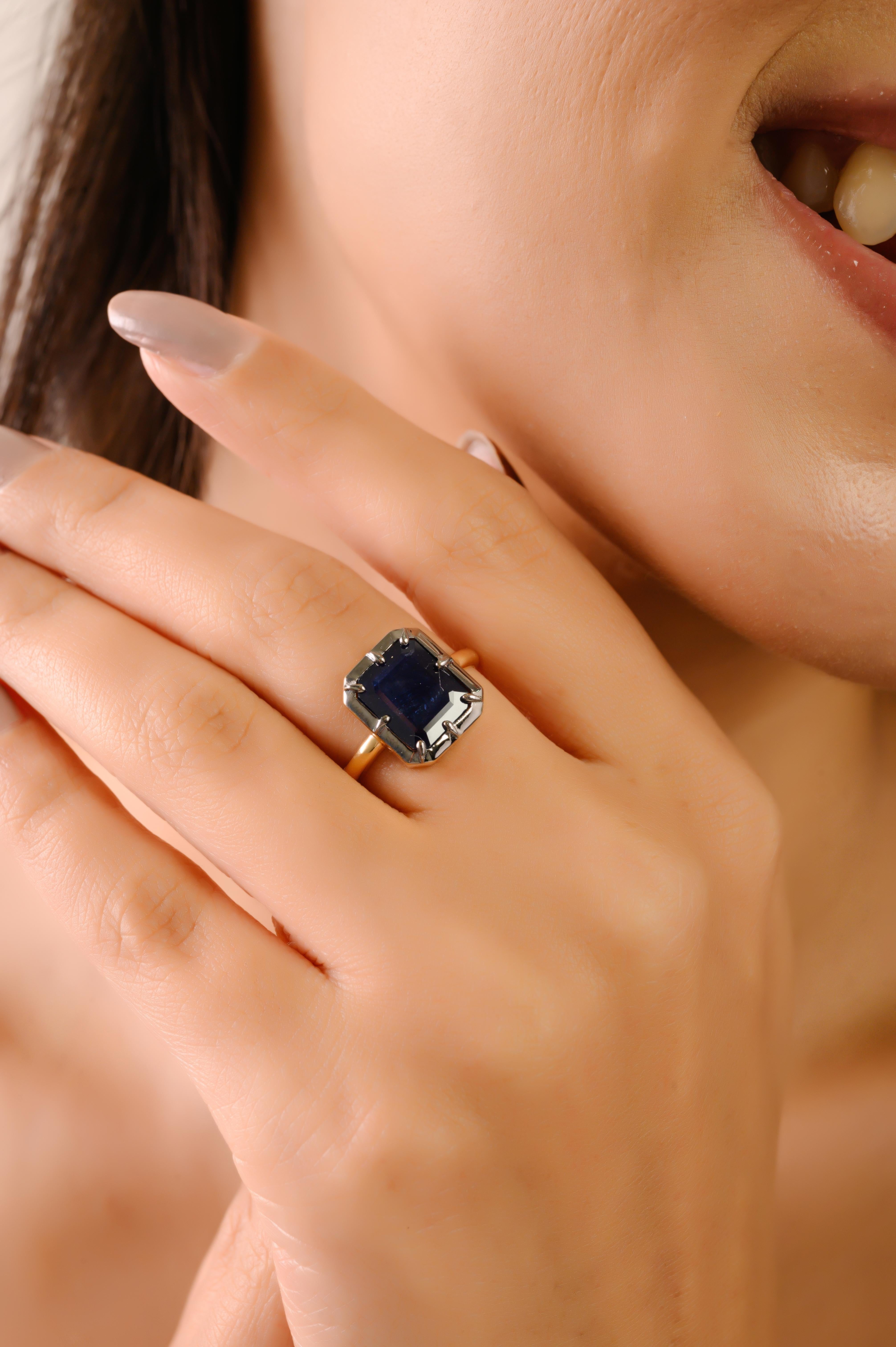 En vente :  Bague d'inspiration géorgienne en or jaune 18 carats avec saphir bleu profond de 2,75 carats 4