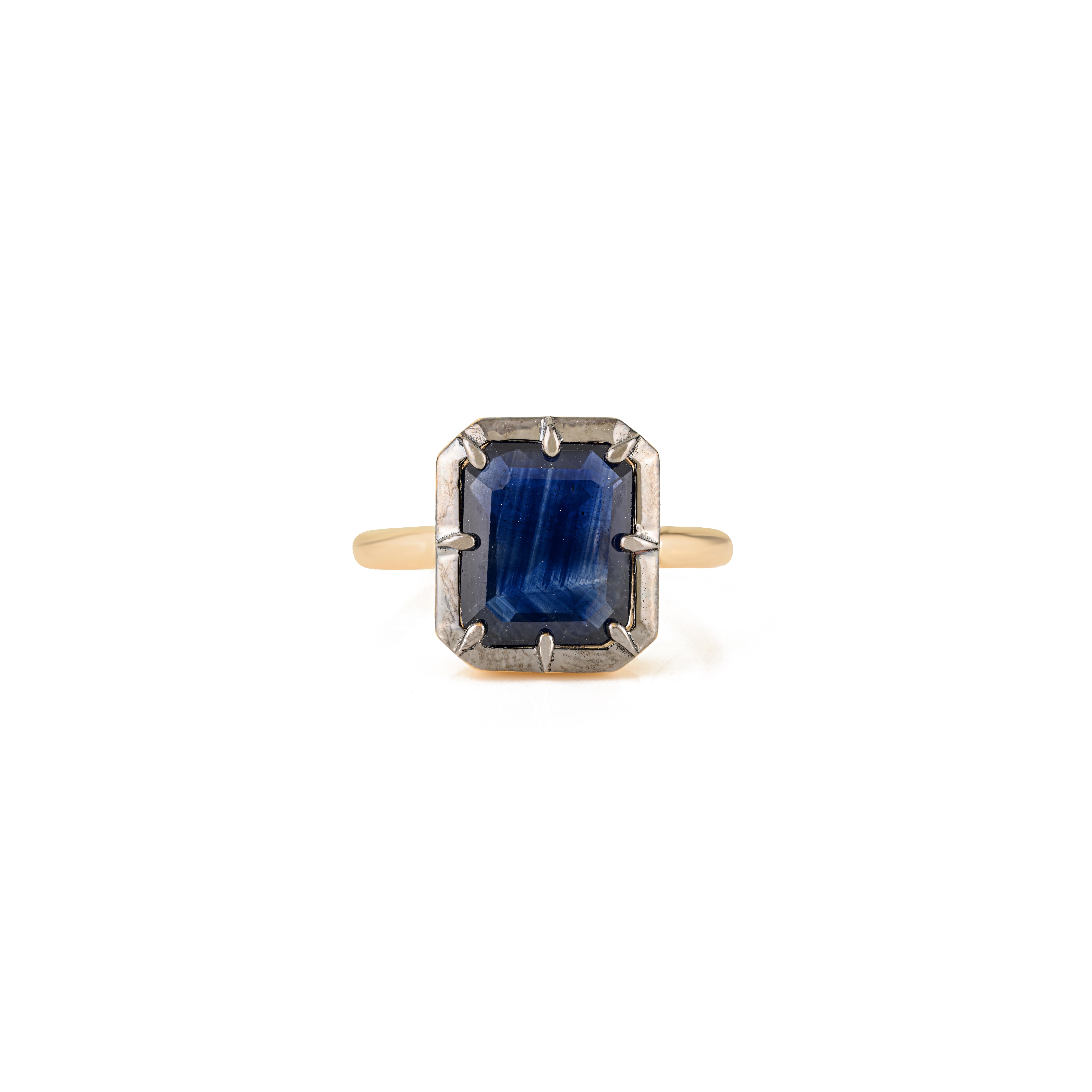 En vente :  Bague d'inspiration géorgienne en or jaune 18 carats avec saphir bleu profond de 2,75 carats 7