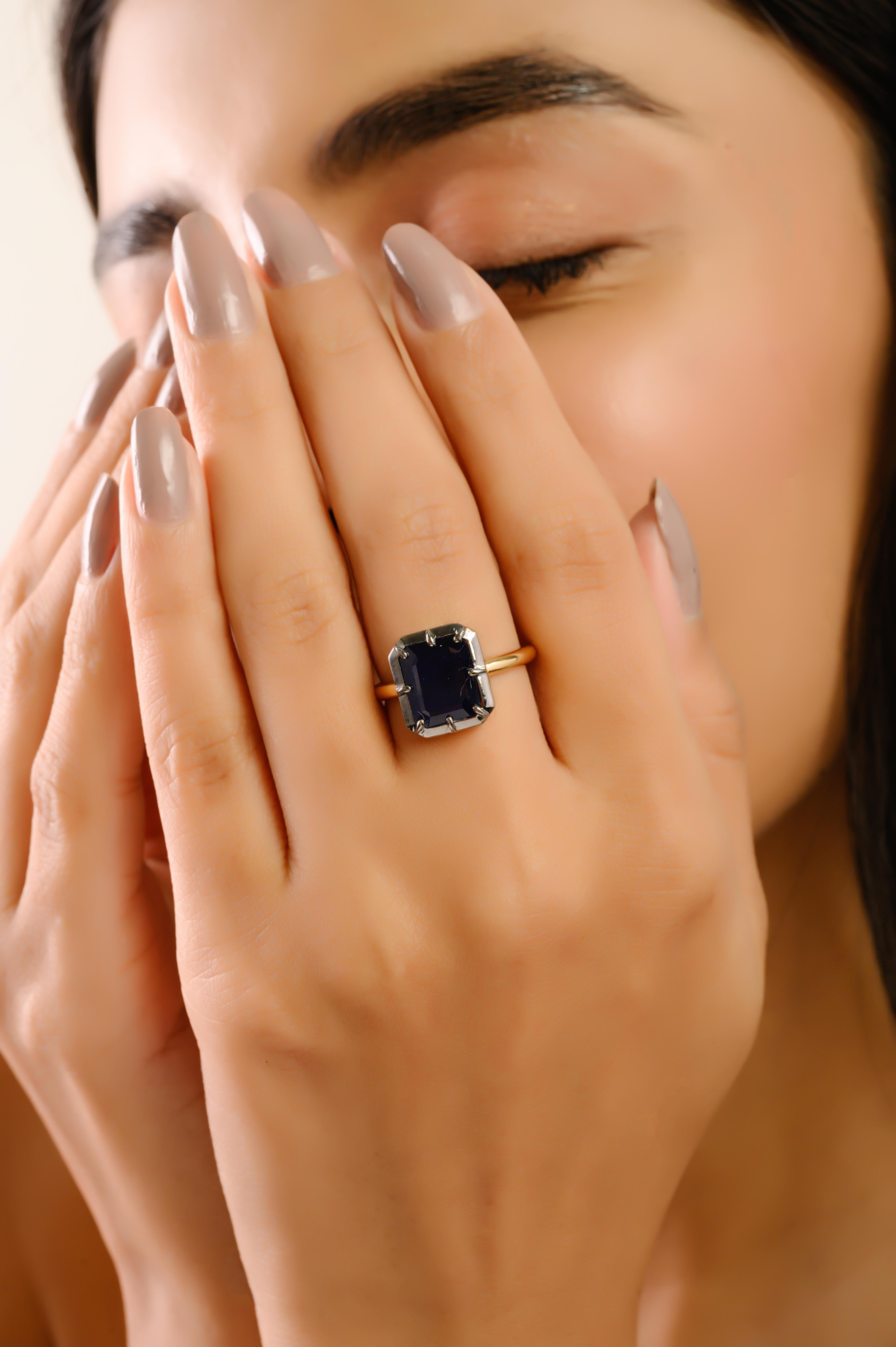 En vente :  Bague d'inspiration géorgienne en or jaune 18 carats avec saphir bleu profond de 2,75 carats 8