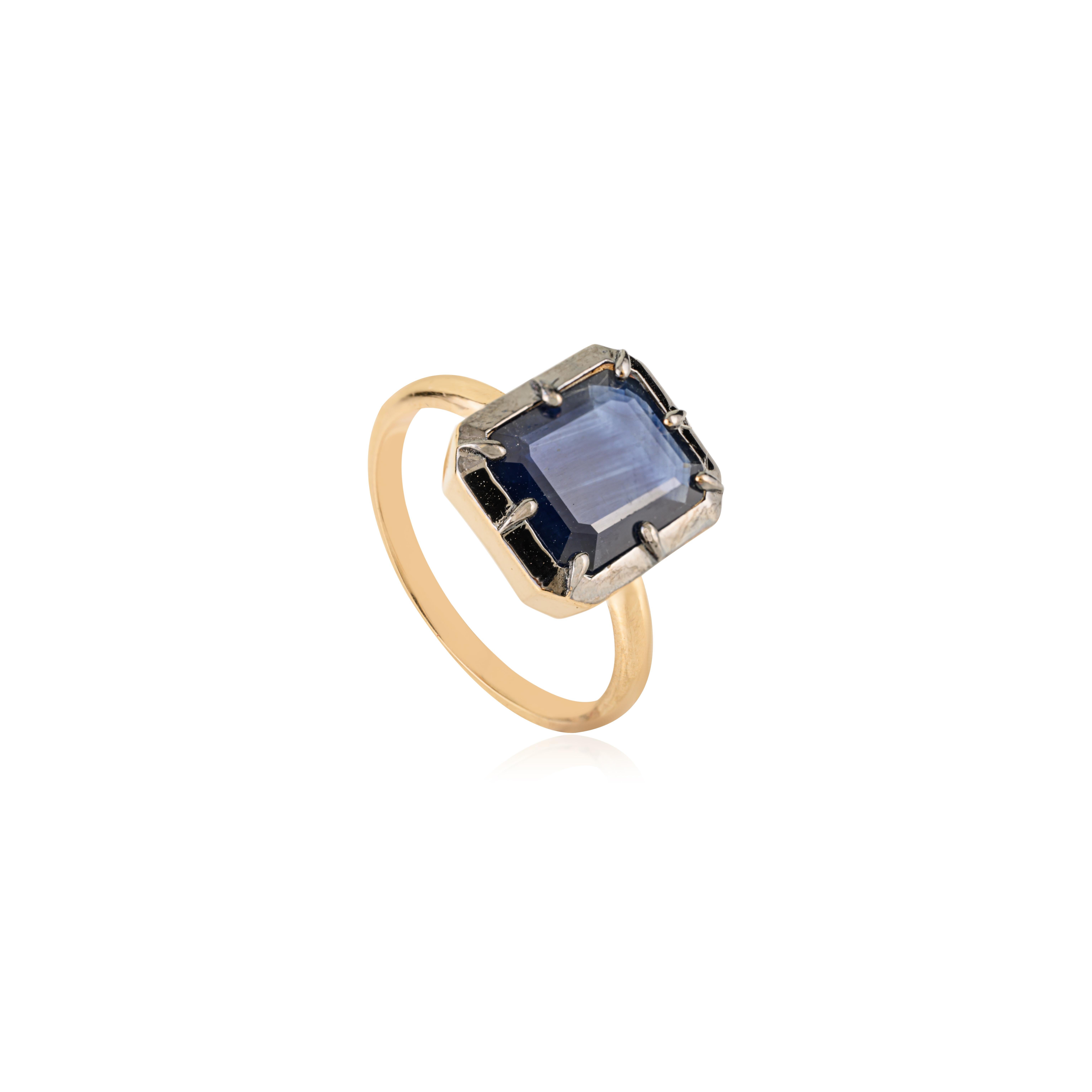 En vente :  Bague d'inspiration géorgienne en or jaune 18 carats avec saphir bleu profond de 2,75 carats 9