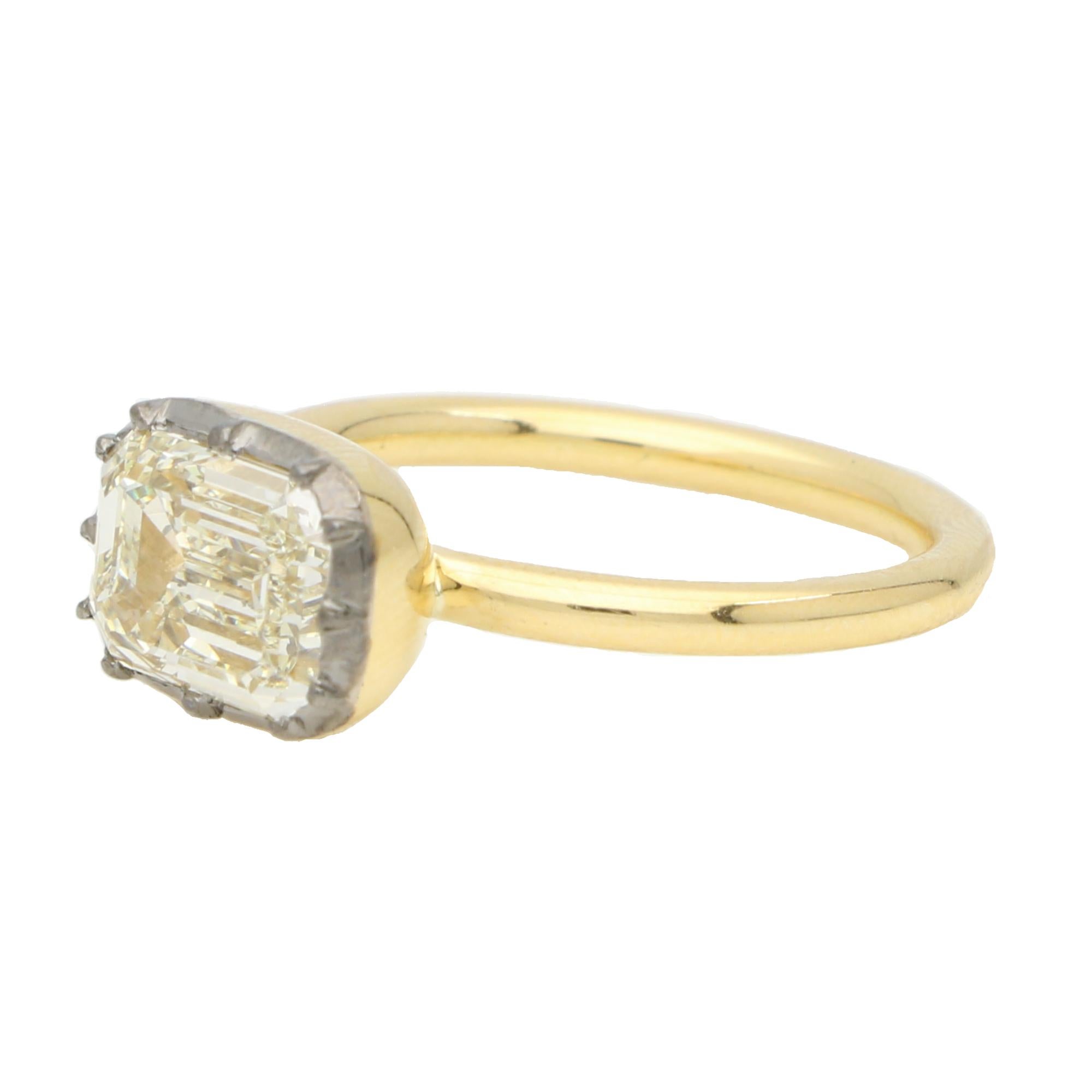Georgian Inspired 2.40ct Emerald Cut East-West Diamond Solitaire Ring In Excellent Condition For Sale In London, GB