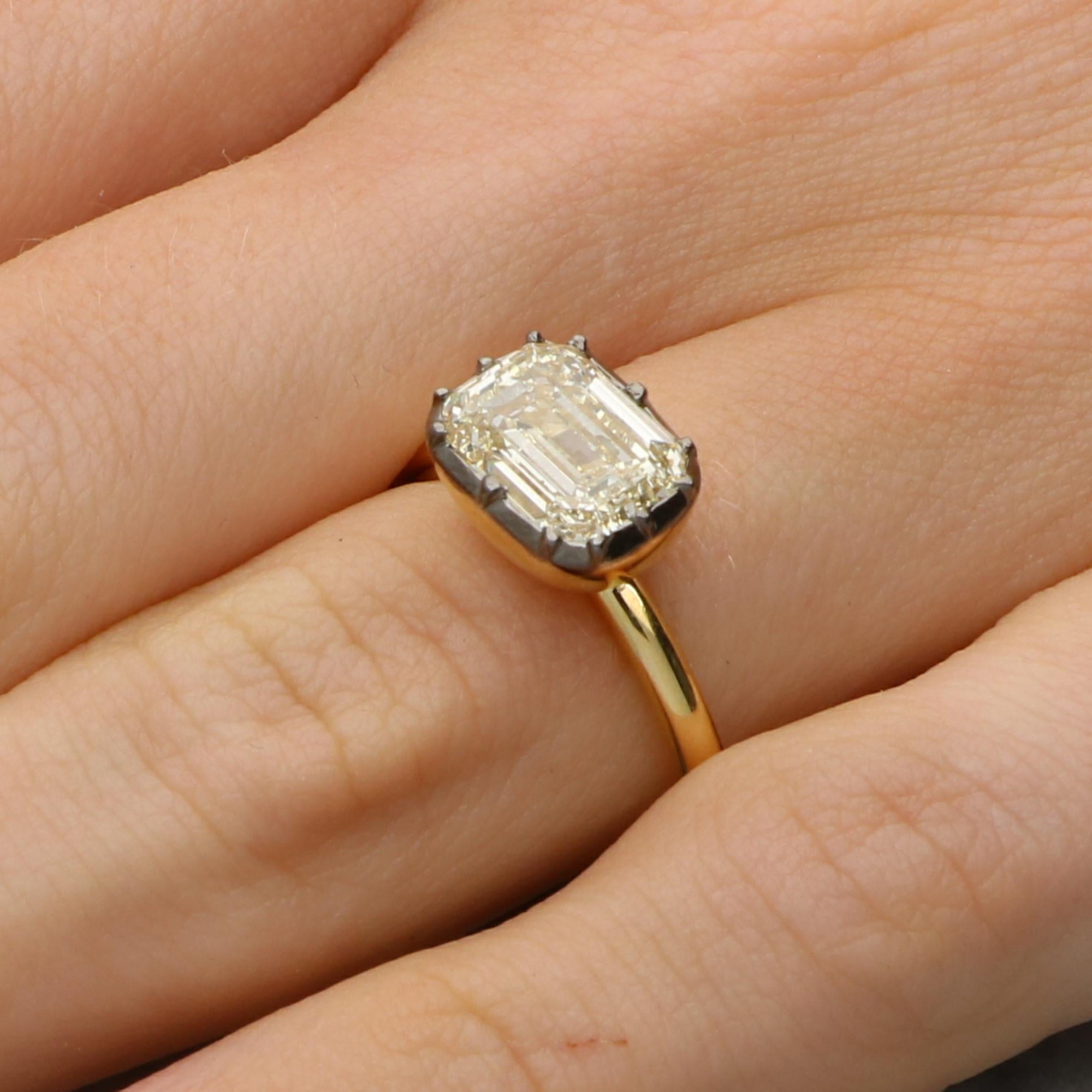 Georgian Inspired 2.40ct Emerald Cut East-West Diamond Solitaire Ring For Sale 1