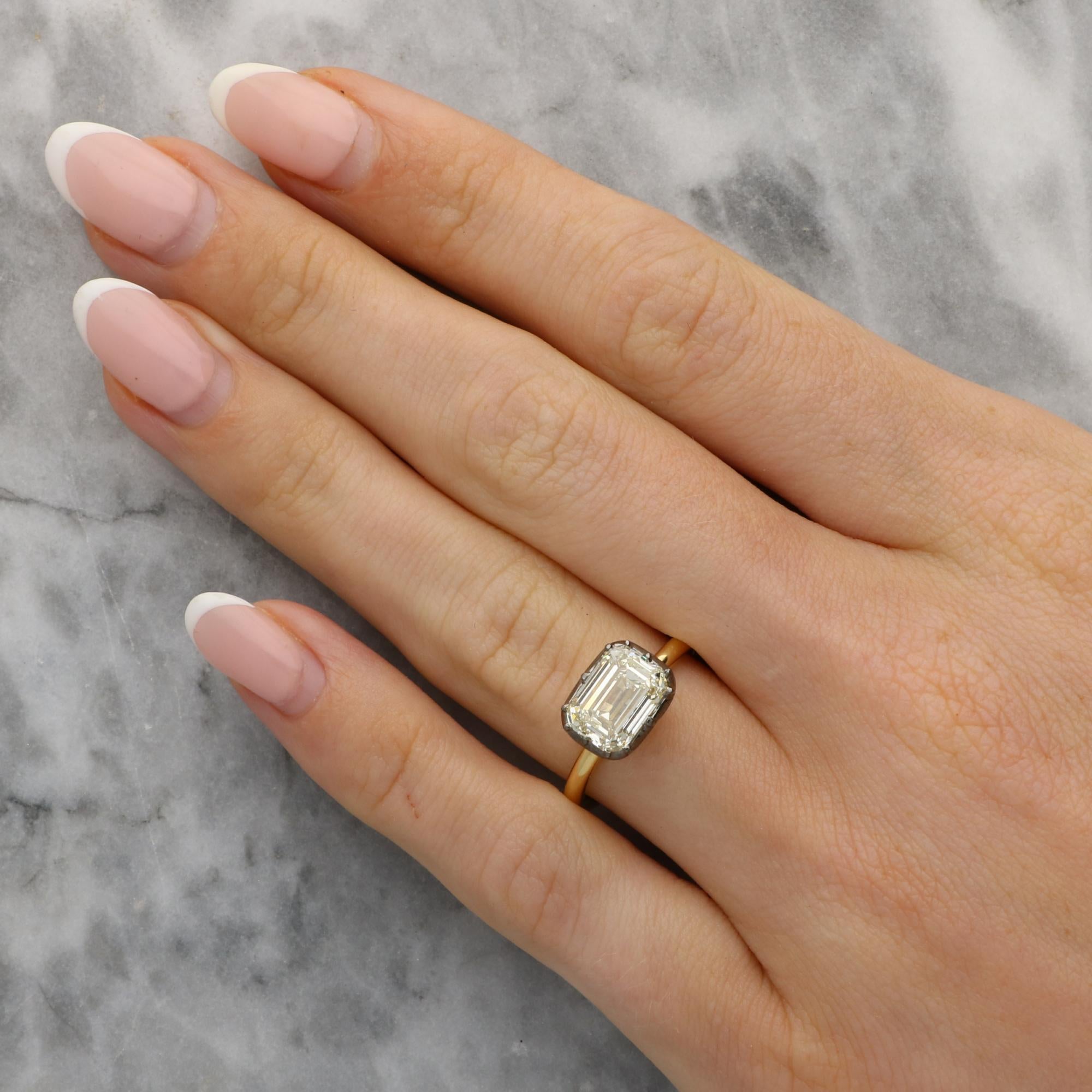 Georgian Inspired 2.40ct Emerald Cut East-West Diamond Solitaire Ring For Sale 2