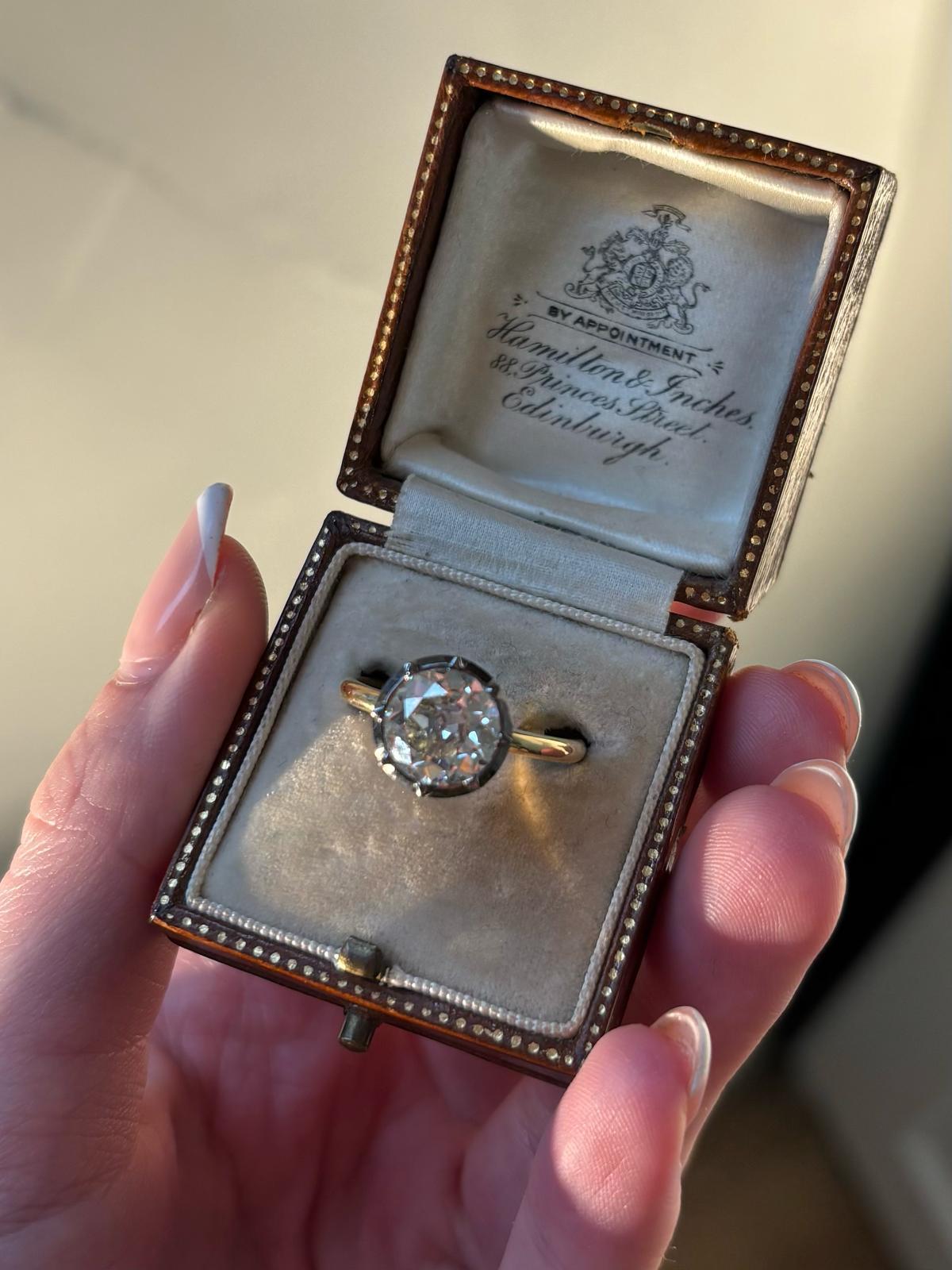 Georgian Inspired 2.65ct Old Cut Diamond Solitaire Ring in 18k Gold For Sale 5