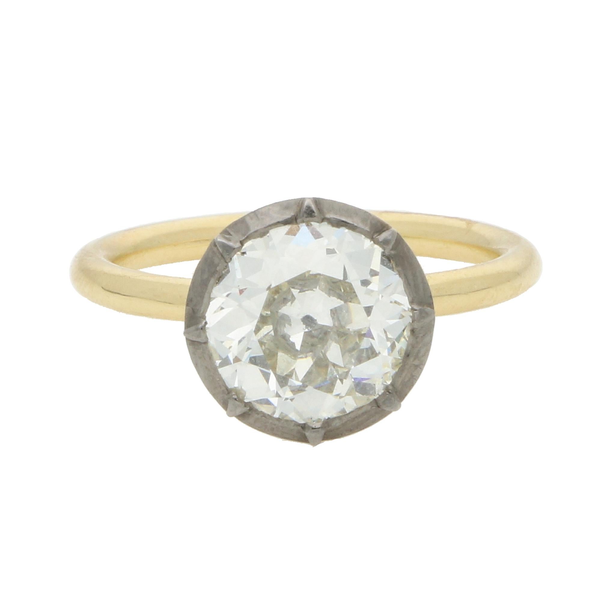 Old European Cut Georgian Inspired 2.65ct Old Cut Diamond Solitaire Ring in 18k Gold For Sale