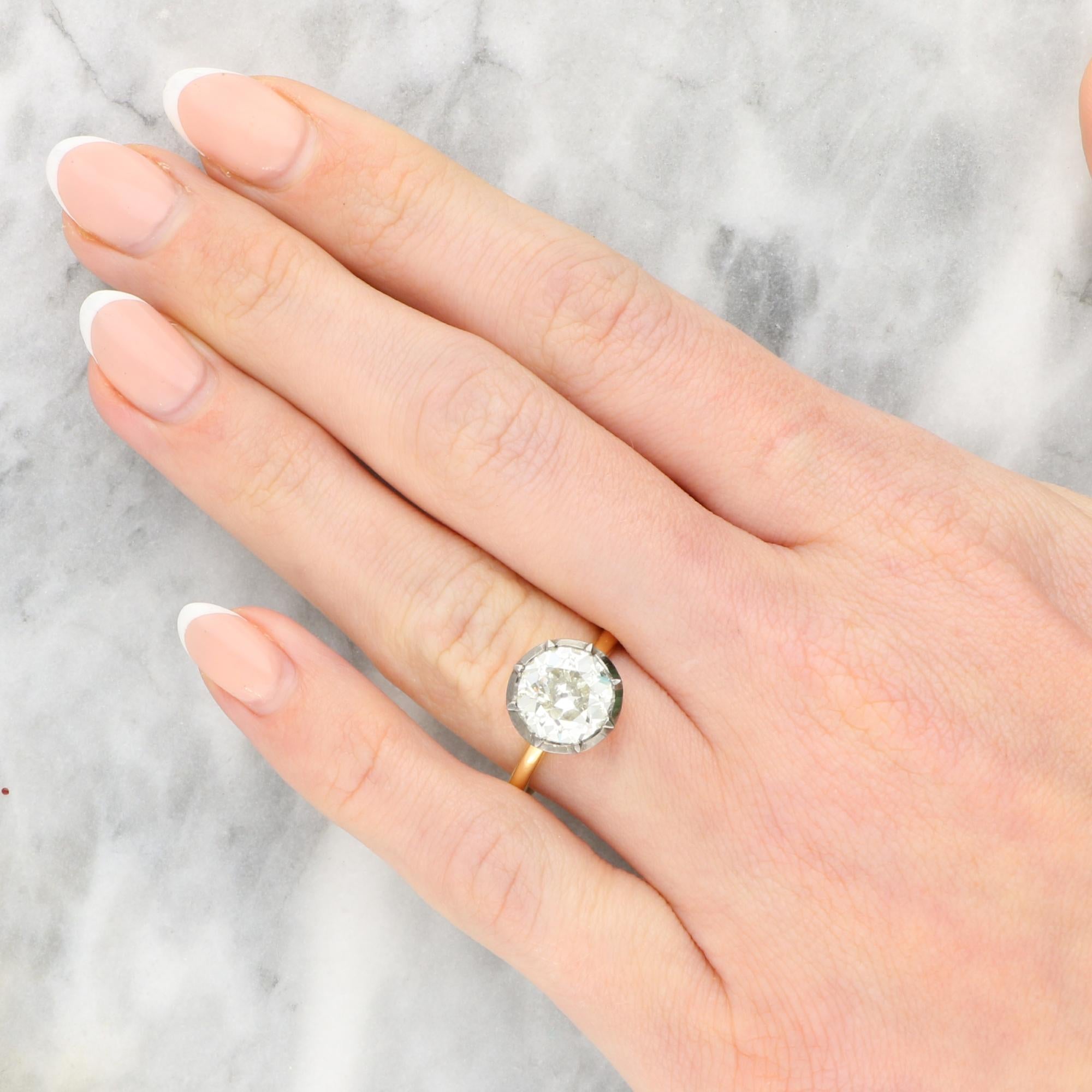 Georgian Inspired 2.65ct Old Cut Diamond Solitaire Ring in 18k Gold For Sale 1