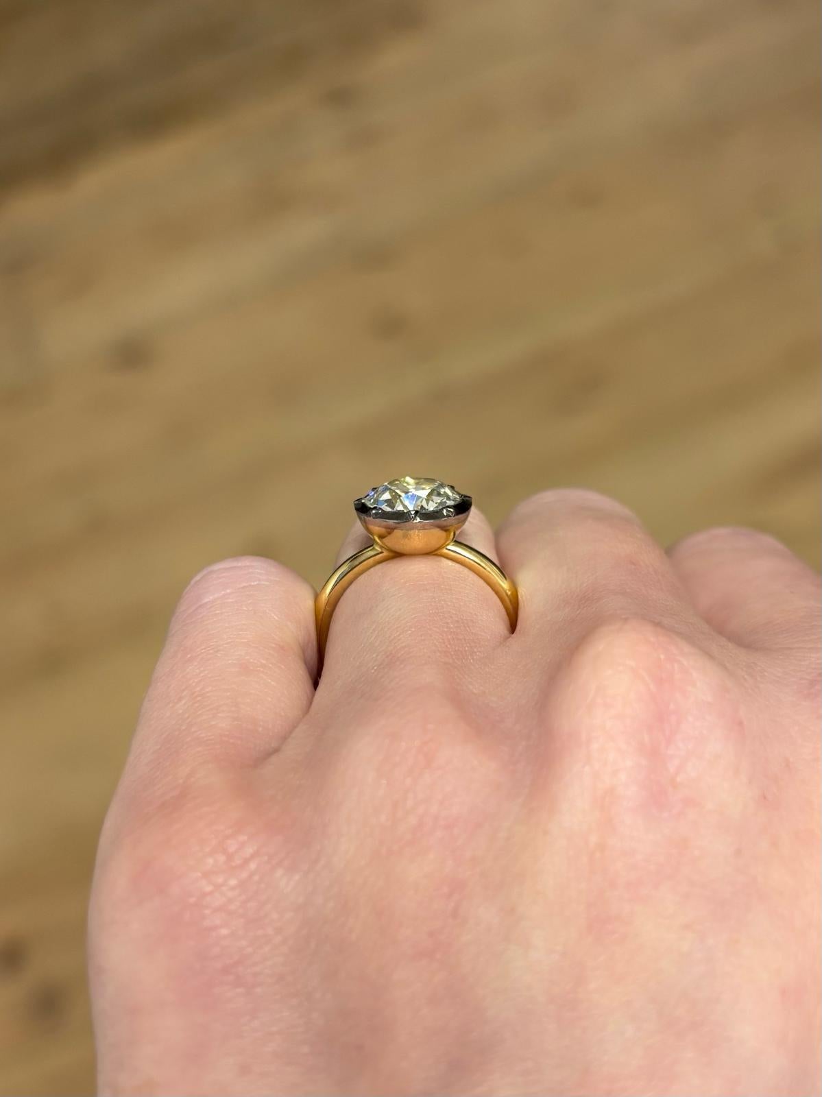 Georgian Inspired 2.65ct Old Cut Diamond Solitaire Ring in 18k Gold For Sale 2