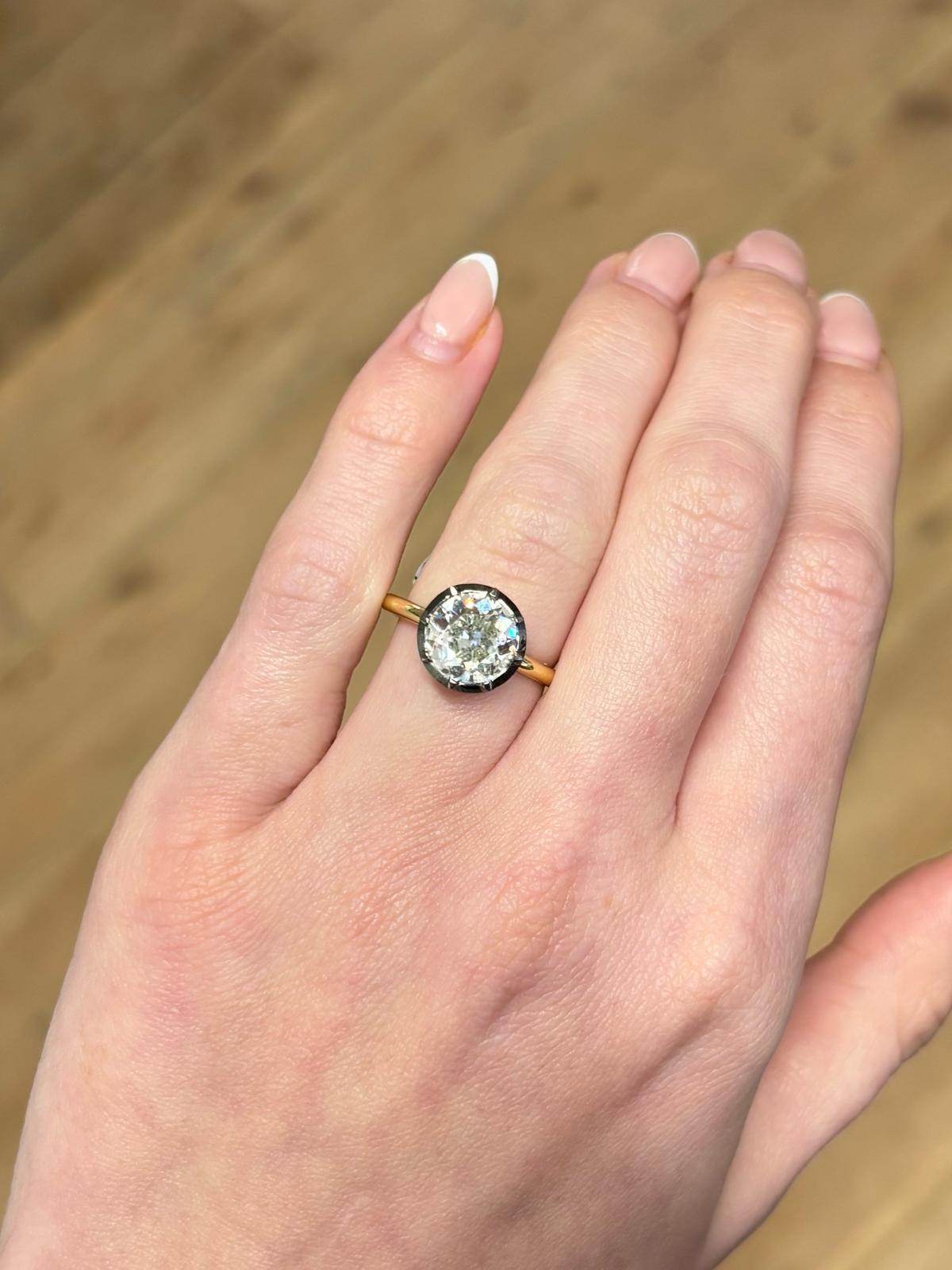 Georgian Inspired 2.65ct Old Cut Diamond Solitaire Ring in 18k Gold For Sale 3