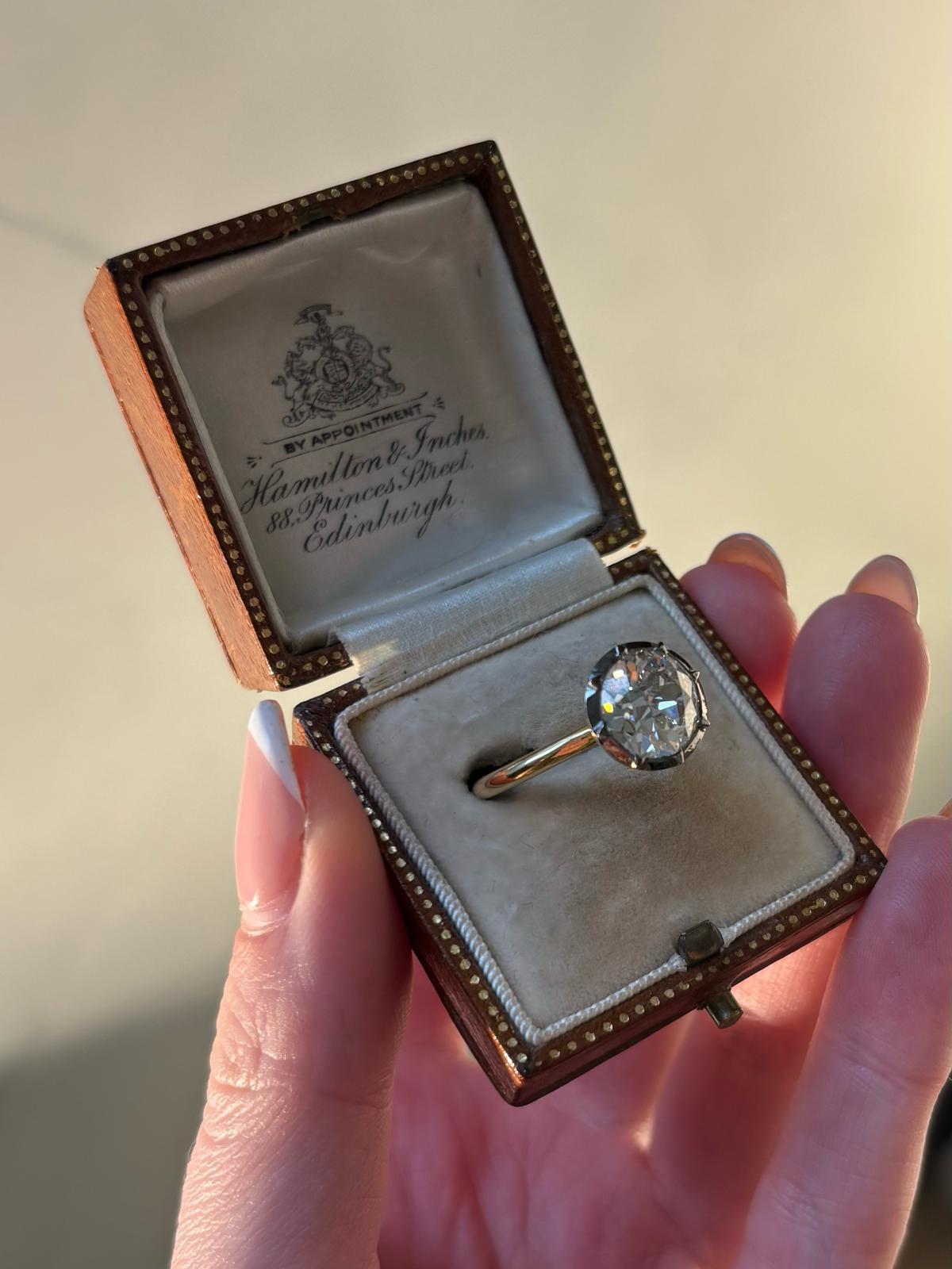 Georgian Inspired 2.65ct Old Cut Diamond Solitaire Ring in 18k Gold For Sale 4