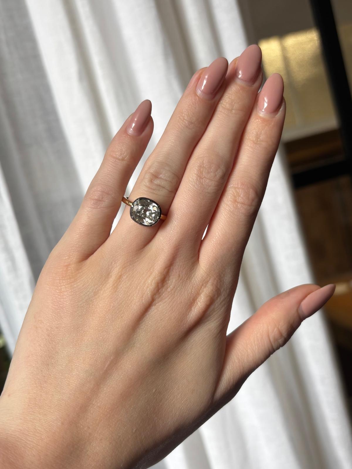 Georgian Inspired 3.27ct Old Cushion Cut Diamond Ring For Sale 6