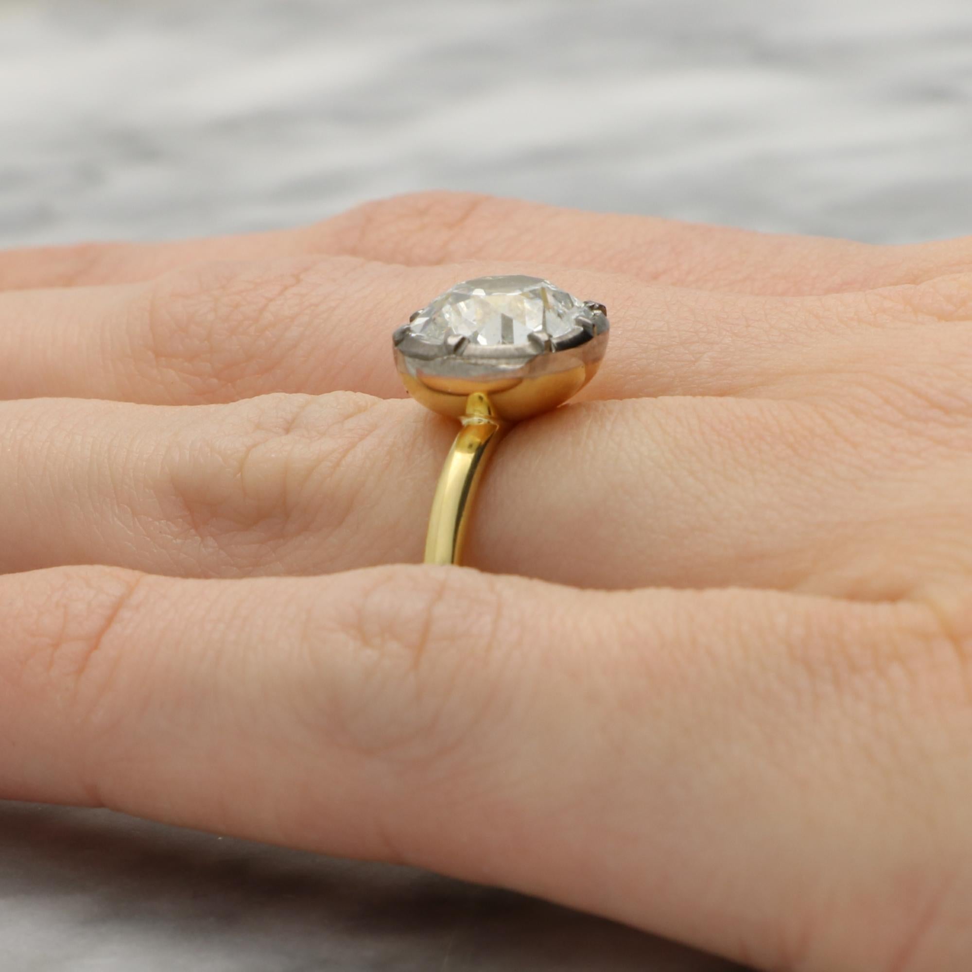 Women's or Men's Georgian Inspired 3.27ct Old Cushion Cut Diamond Ring For Sale