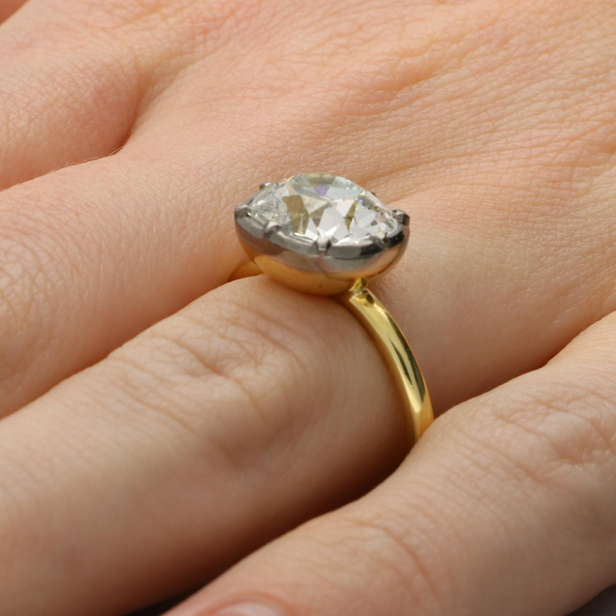 Georgian Inspired 3.27ct Old Cushion Cut Diamond Ring For Sale 1