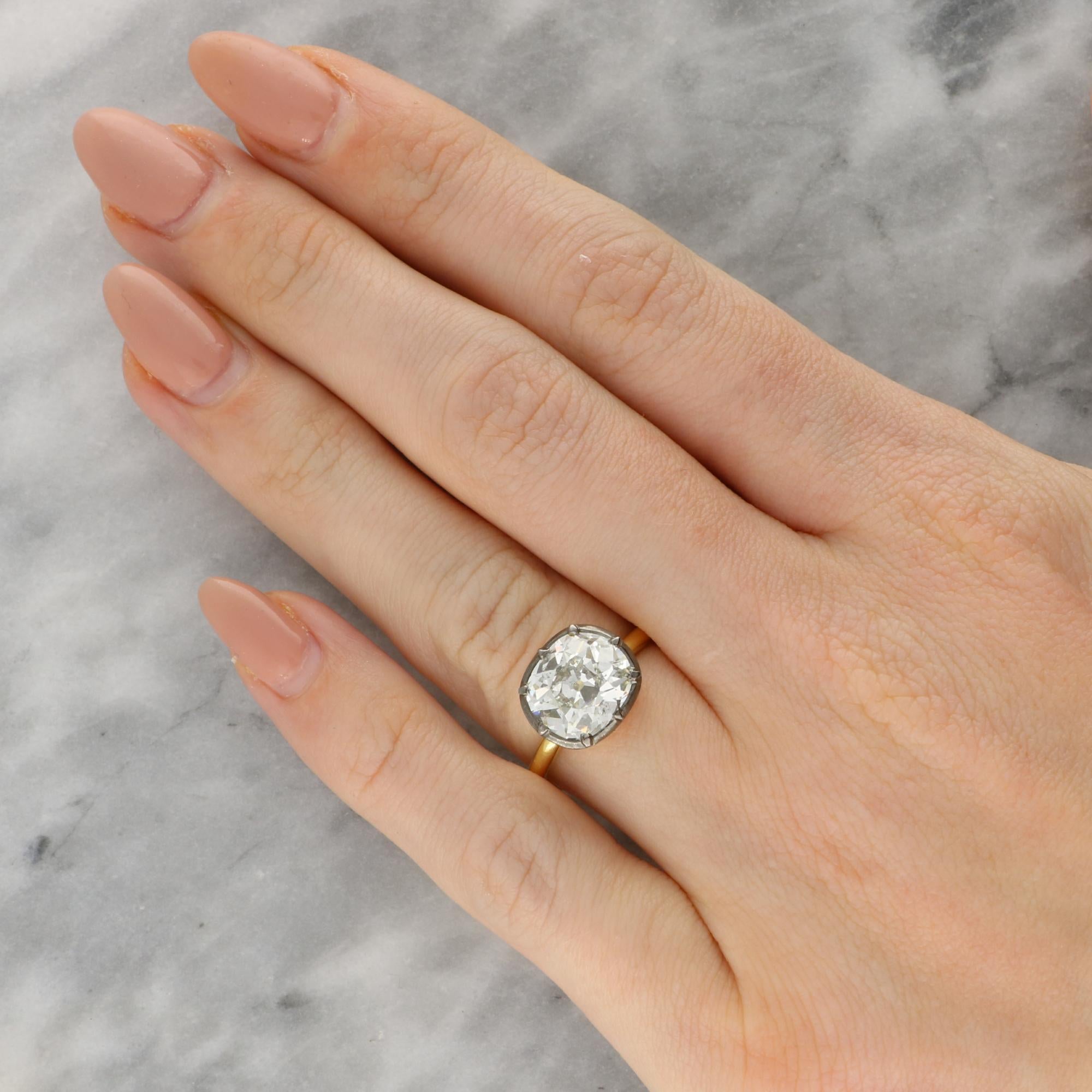 Georgian Inspired 3.27ct Old Cushion Cut Diamond Ring For Sale 2