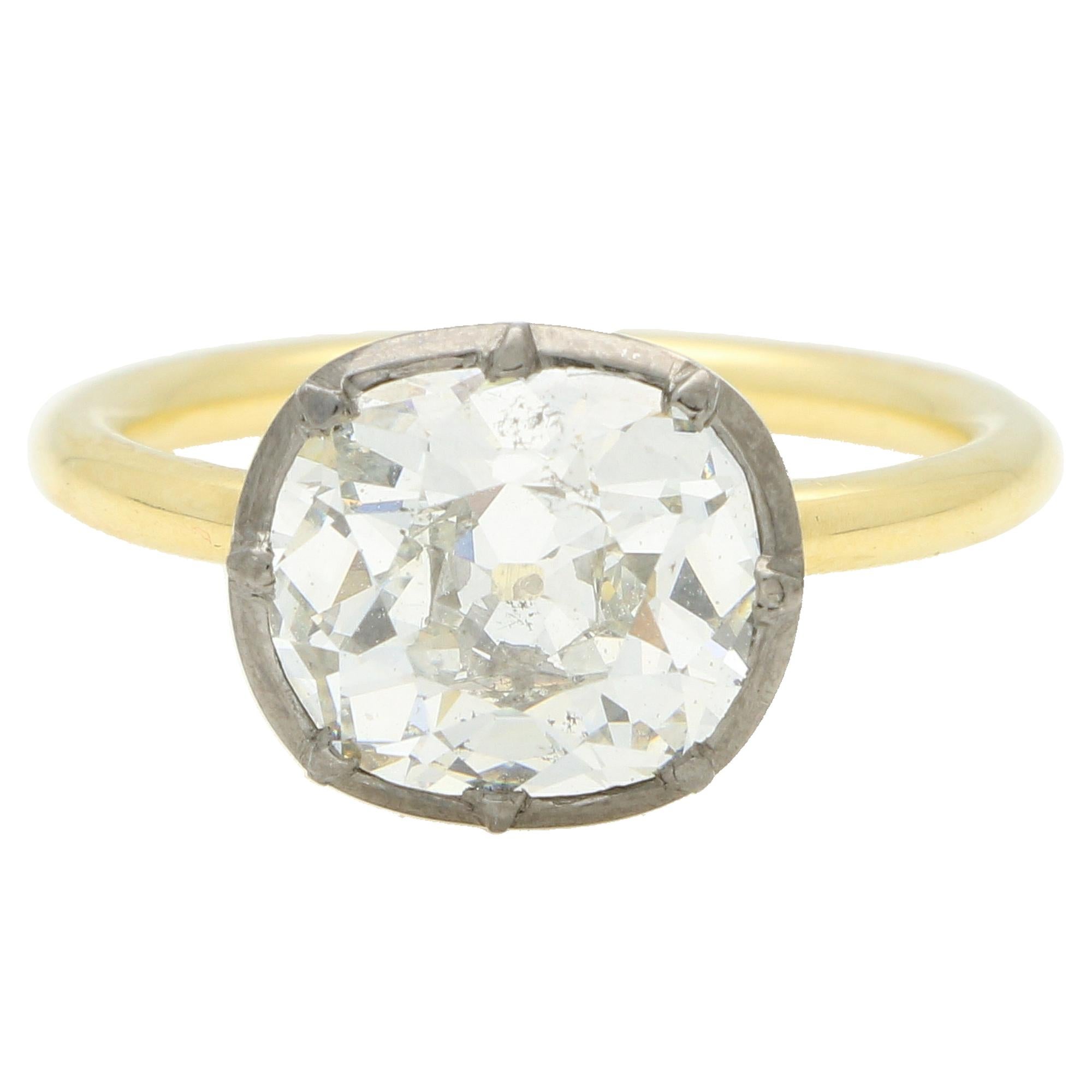 Georgian Inspired 3.27ct Old Cushion Cut Diamond Ring For Sale 4