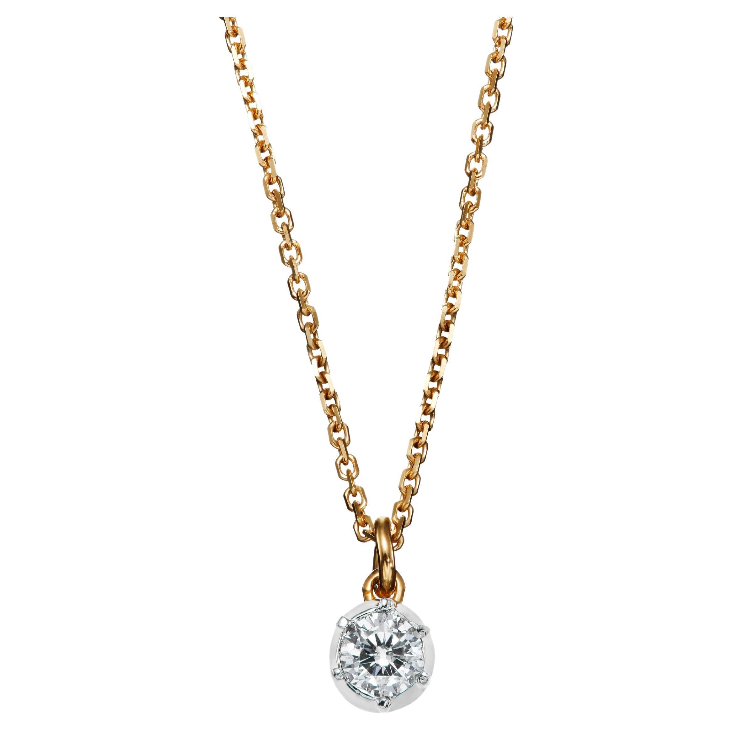 Antique Style 0.10ct Old Cut Diamond Yellow Gold & Platinum Pendant Necklace For Sale
