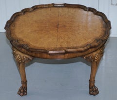 Georgian Irish Lion Hairy Paw Foot Burr Walnut Coffee Table Scalloped Edge Trim