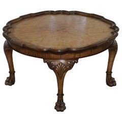 Georgian Irish Lion Hairy Paw Foot Burr Walnut Coffee Table Scalloped Edge Trim