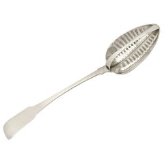 Georgian Irish Sterling Silver Fiddle Pattern Gravy Straining Spoon