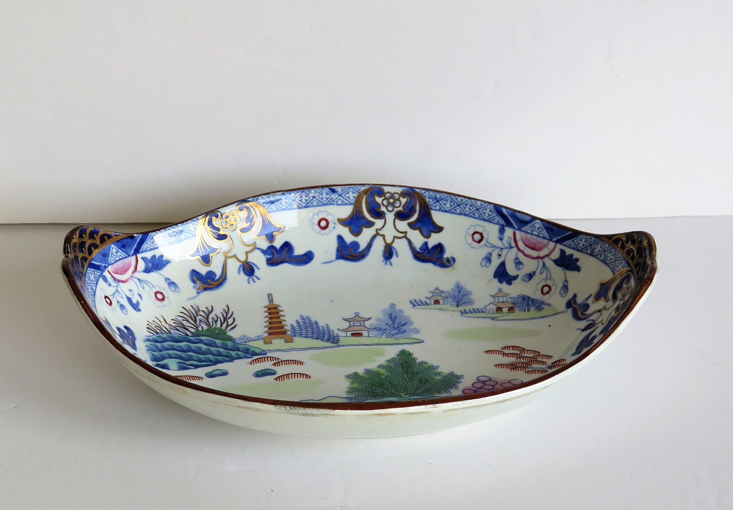 Chinoiserie Georgian Ironstone Dish by Hicks & Meigh in Chinese Landscape Pattern circa 1818