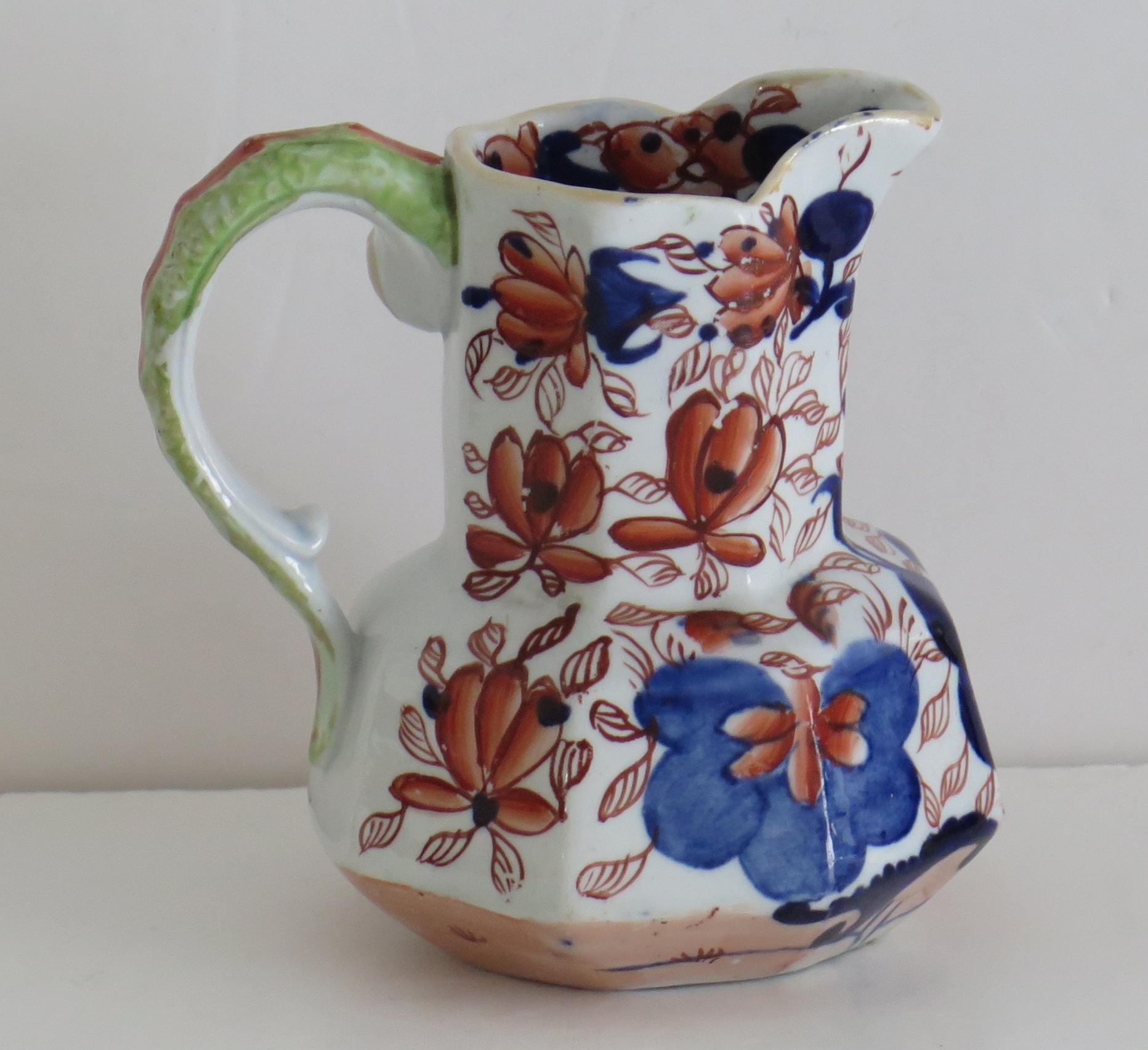 Hand-Painted Georgian Ironstone Hydra Jug or Pitcher in Japan Pattern, Staffordshire Ca. 1820