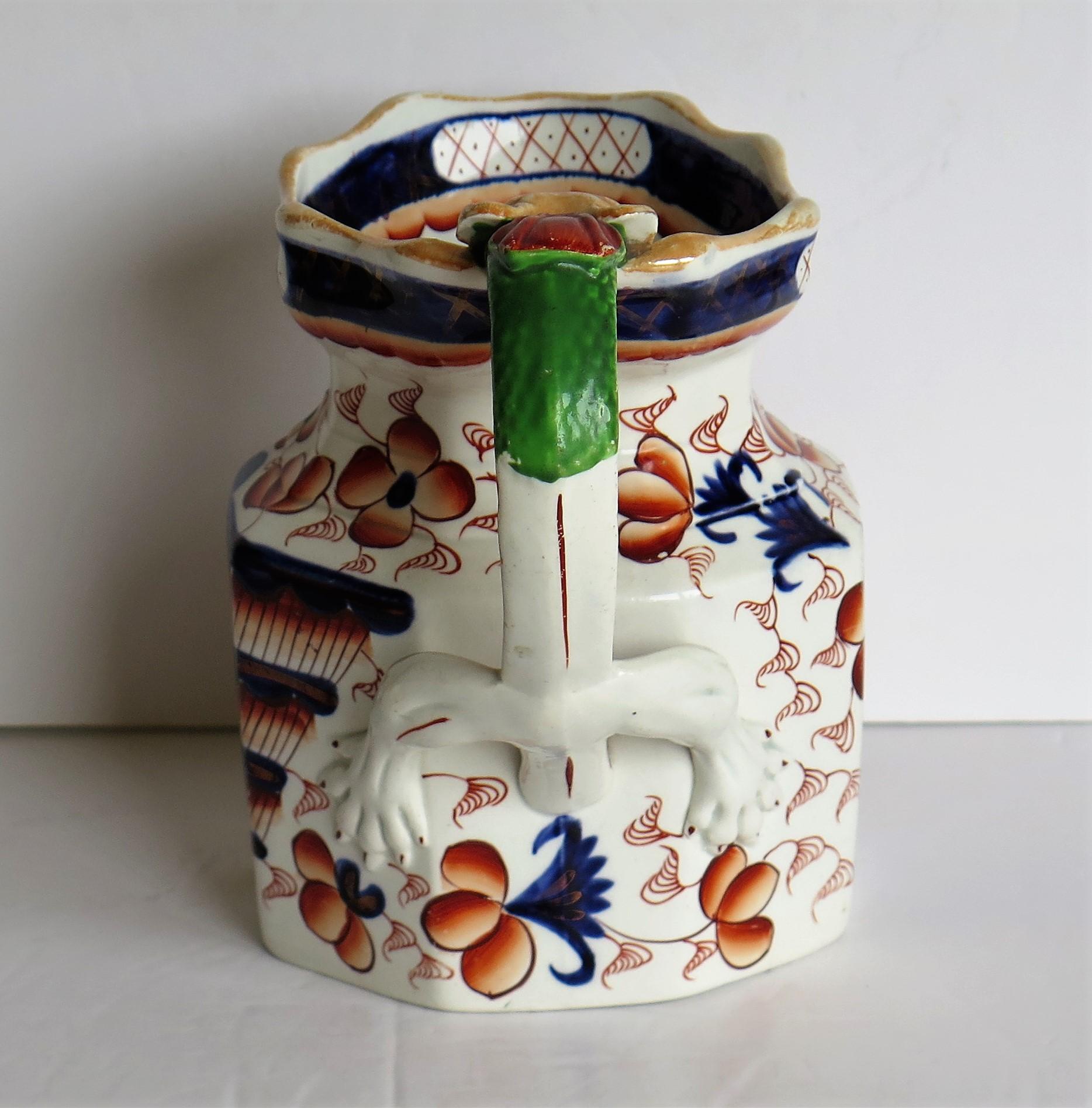 Georgian Ironstone Jug with Dragon Handle Hand Painted, Staffordshire circa 1820 In Good Condition In Lincoln, Lincolnshire