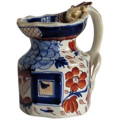 Georgian Ironstone Jug with Dragon Handle Hand Painted, Staffordshire circa 1820