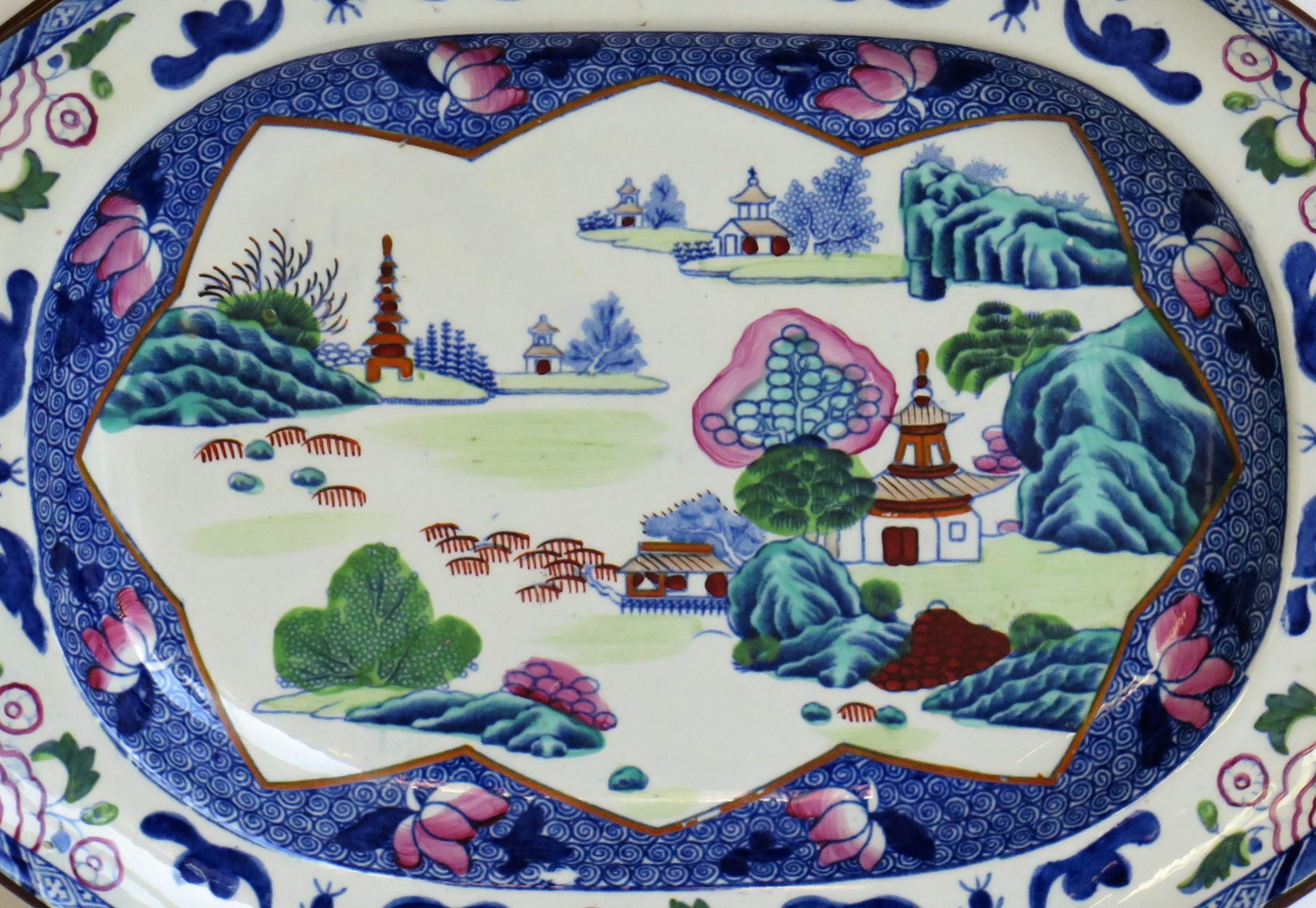 Georgian Ironstone Platter by Hicks & Meigh in Chinese Landscape Ptn, circa 1818 3