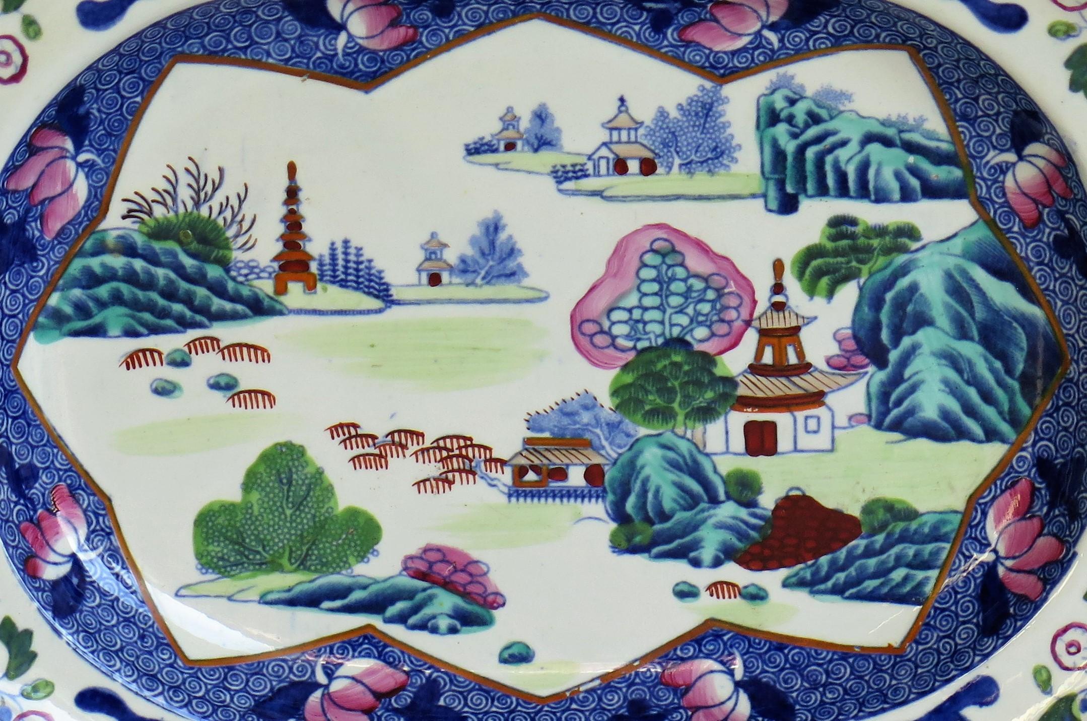 English Georgian Ironstone Platter by Hicks & Meigh in Chinese Landscape Ptn, circa 1818