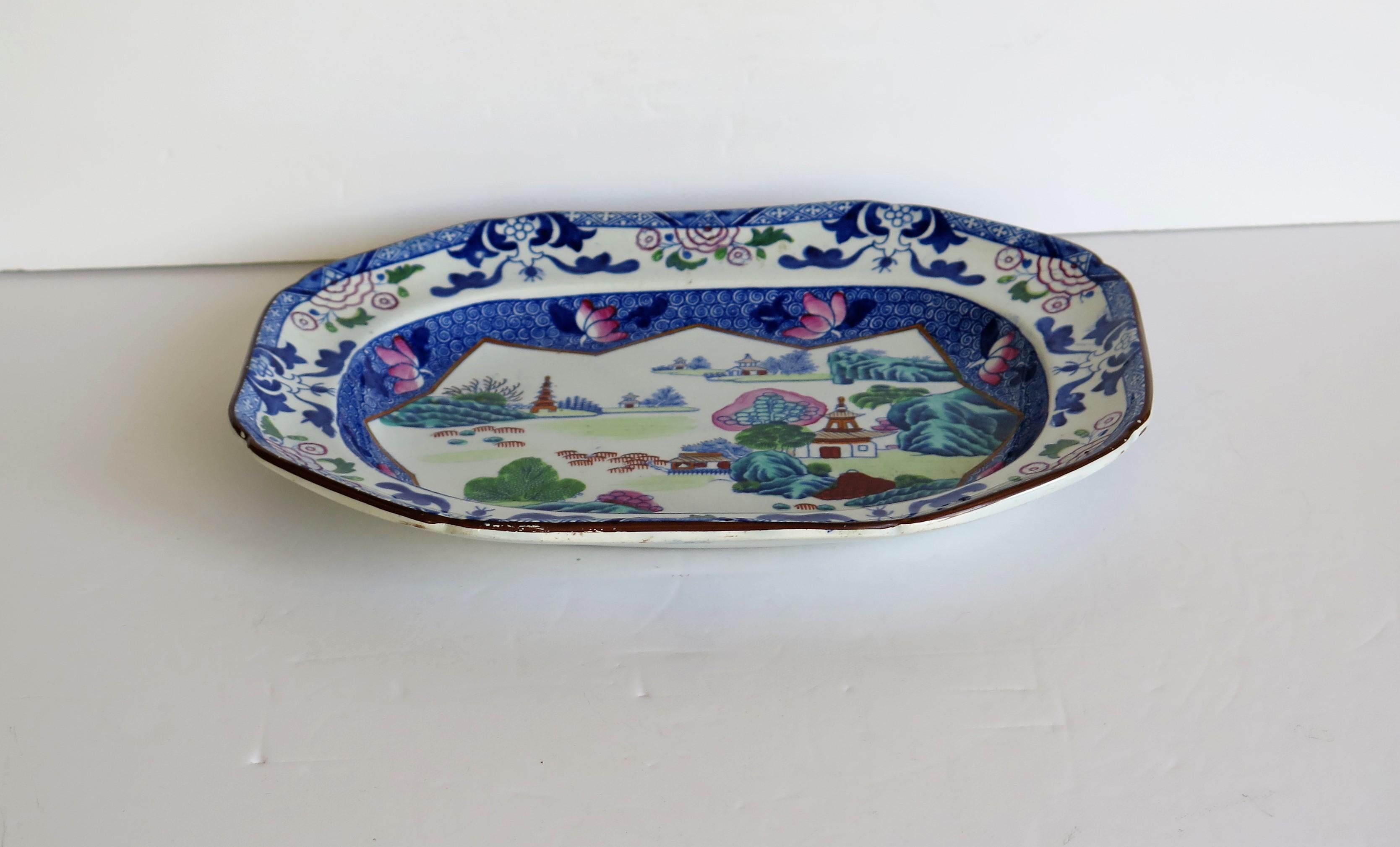 19th Century Georgian Ironstone Platter by Hicks & Meigh in Chinese Landscape Ptn, circa 1818