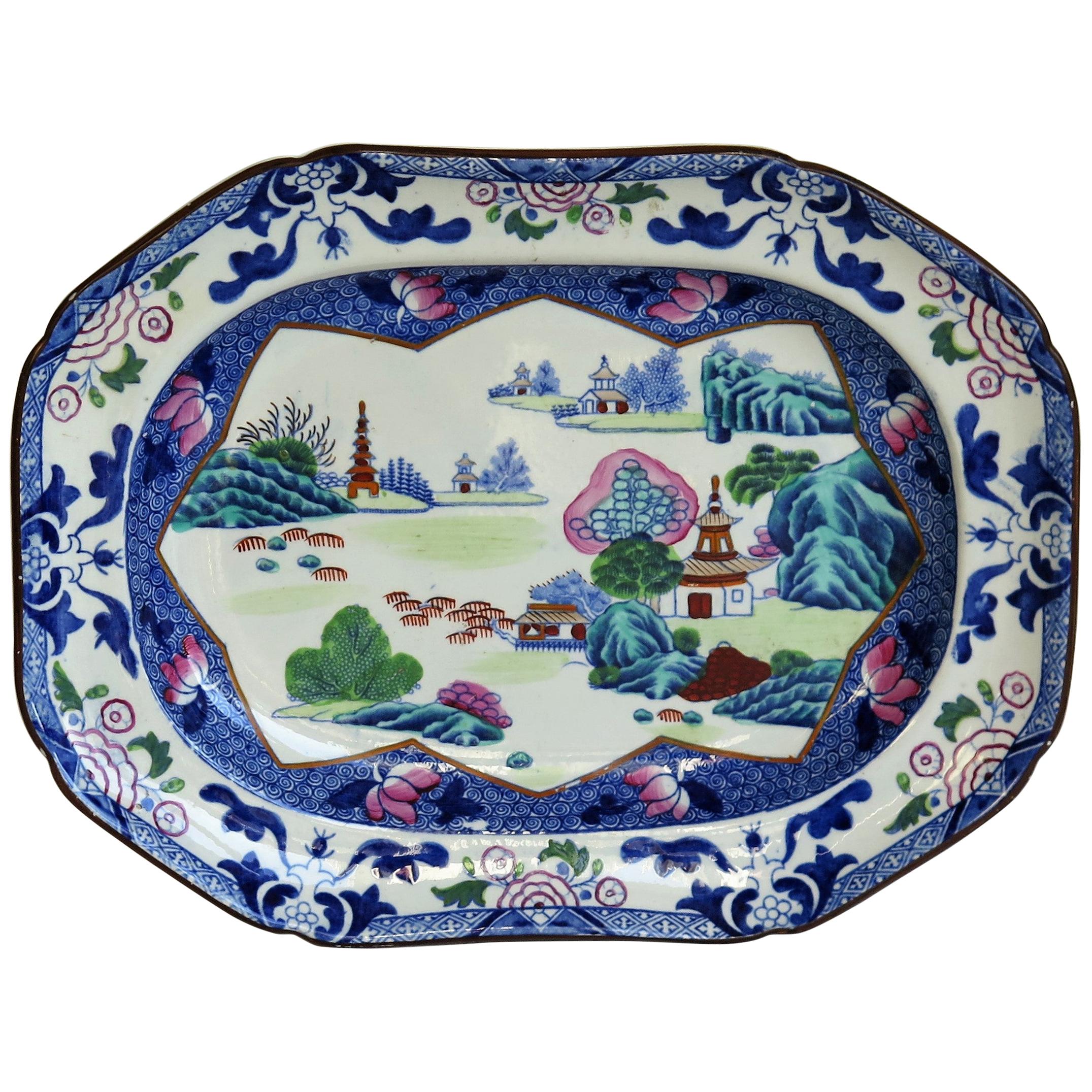 Georgian Ironstone Platter by Hicks & Meigh in Chinese Landscape Ptn, circa 1818