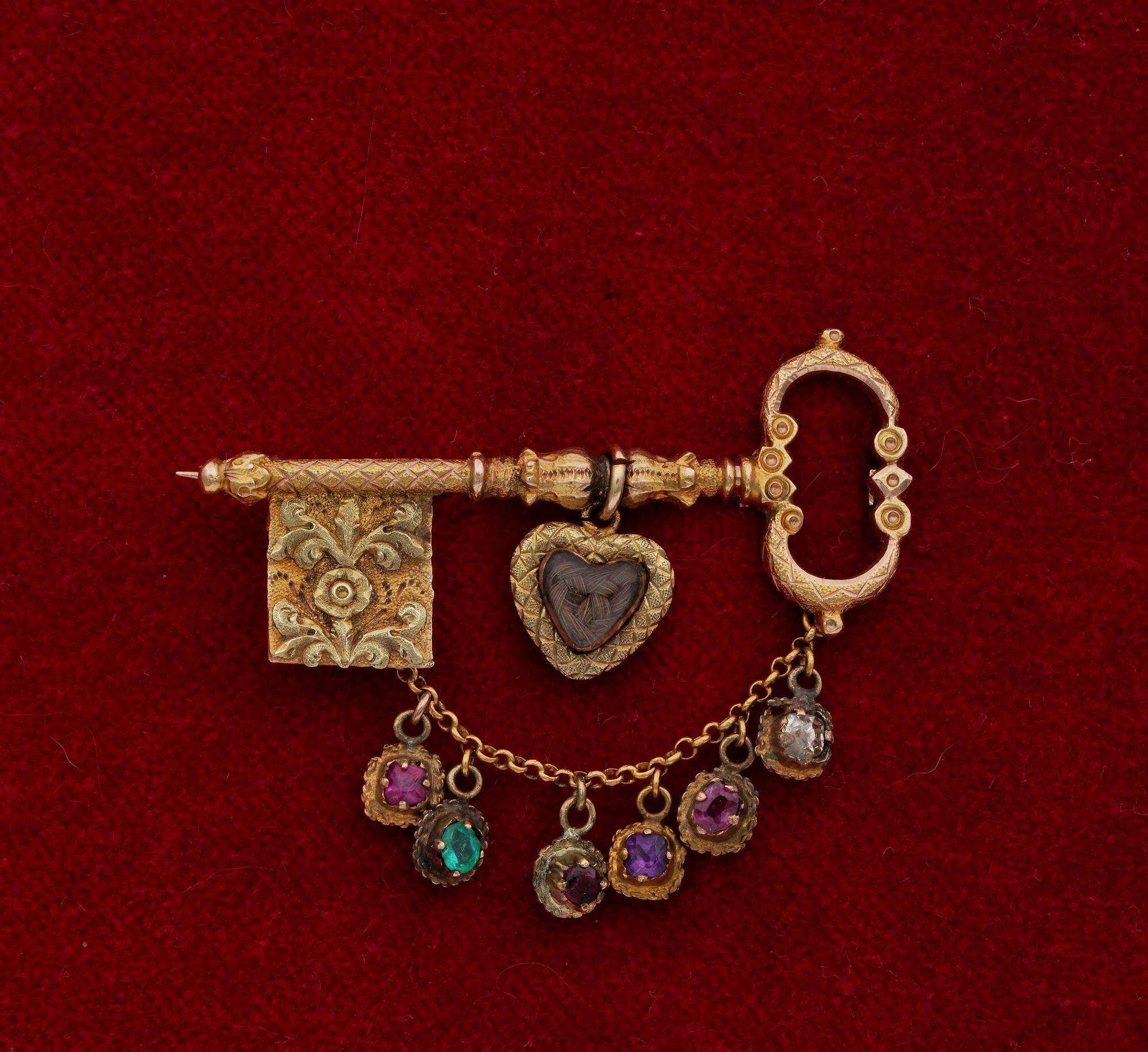 Love for Ever

Magnificent little treasure as survivor of a past pledge of love will please the next keeper with its un discussed beauty and hidden secret tales of love
Georgian period from the early 19th Century, this ' key to my heart' brooch