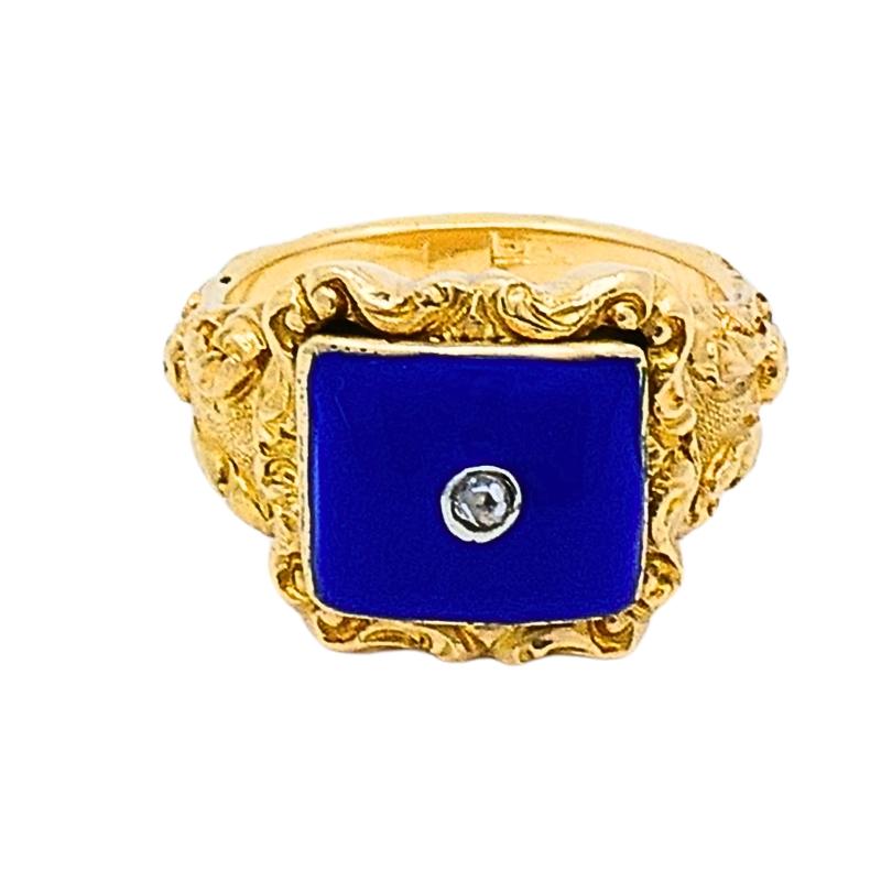 Mixed Cut Georgian Lapis Lazuli Ring 18k Gold Diamond For Sale