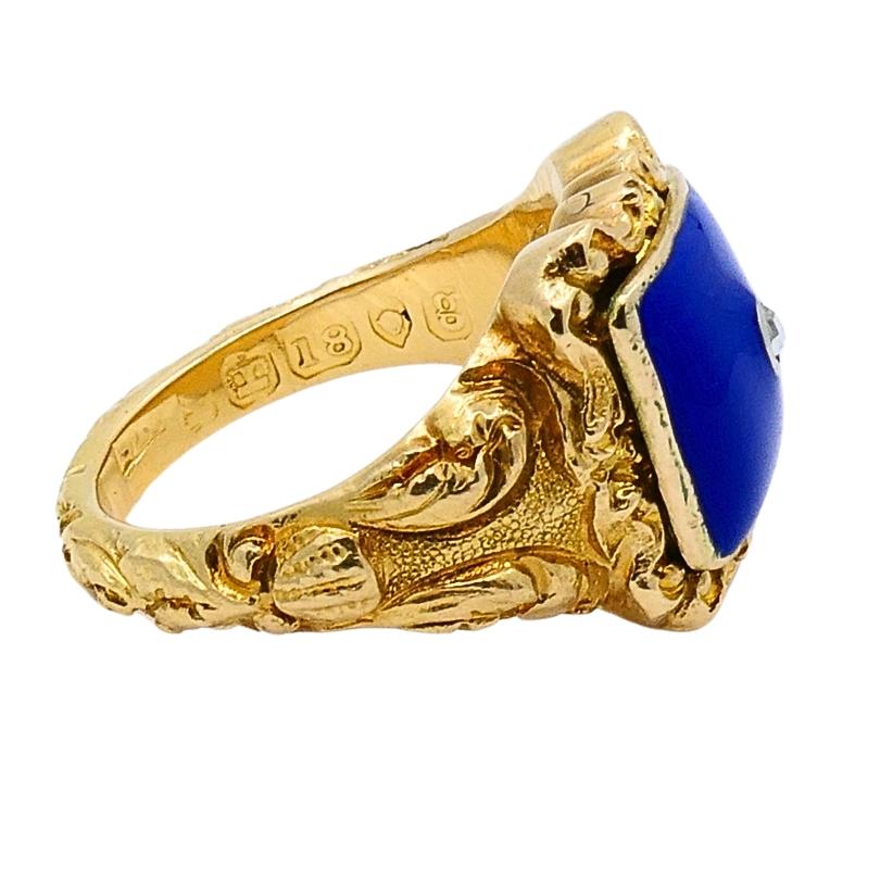 Georgian Lapis Lazuli Ring 18k Gold Diamond In Excellent Condition For Sale In Beverly Hills, CA