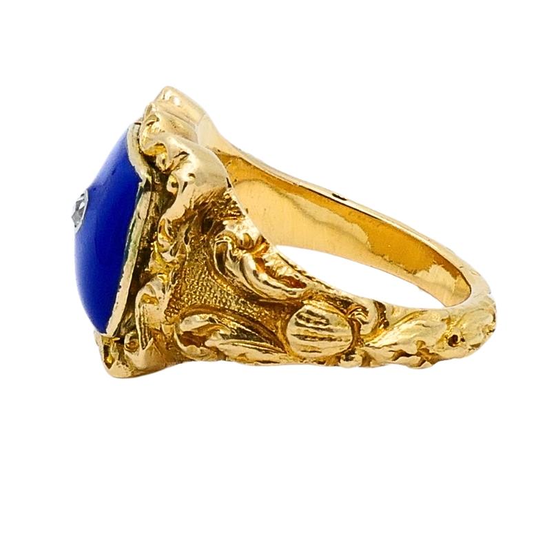 Women's or Men's Georgian Lapis Lazuli Ring 18k Gold Diamond For Sale