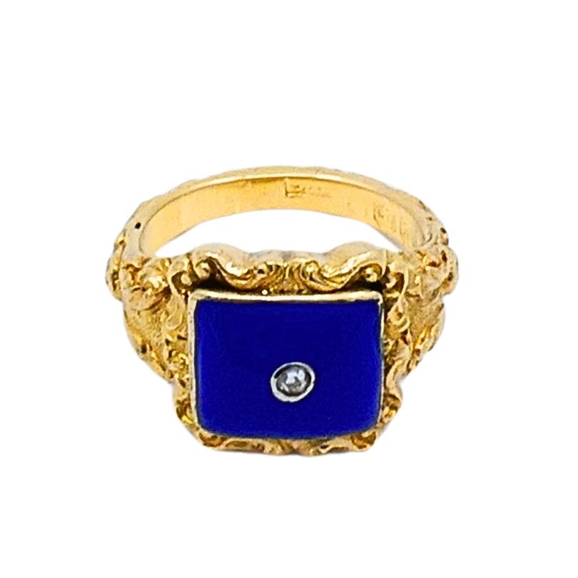 Georgian Lapis Lazuli Ring 18k Gold Diamond For Sale 1