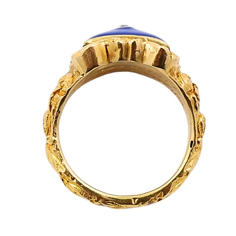 Georgian Lapis Lazuli Ring 18k Gold Diamond For Sale 2