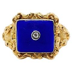 Georgian Lapis Lazuli Ring 18k Gold Diamond