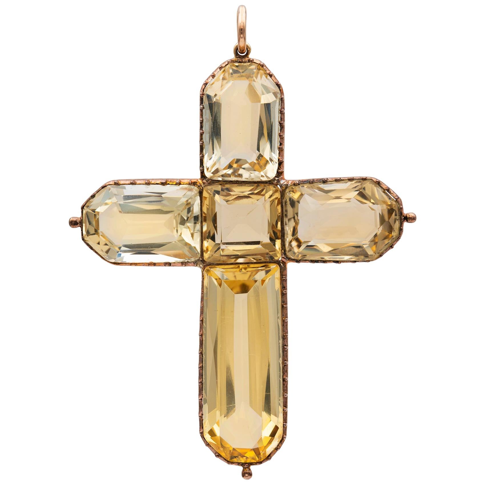 Georgian Large Citrine Cross Pendant For Sale