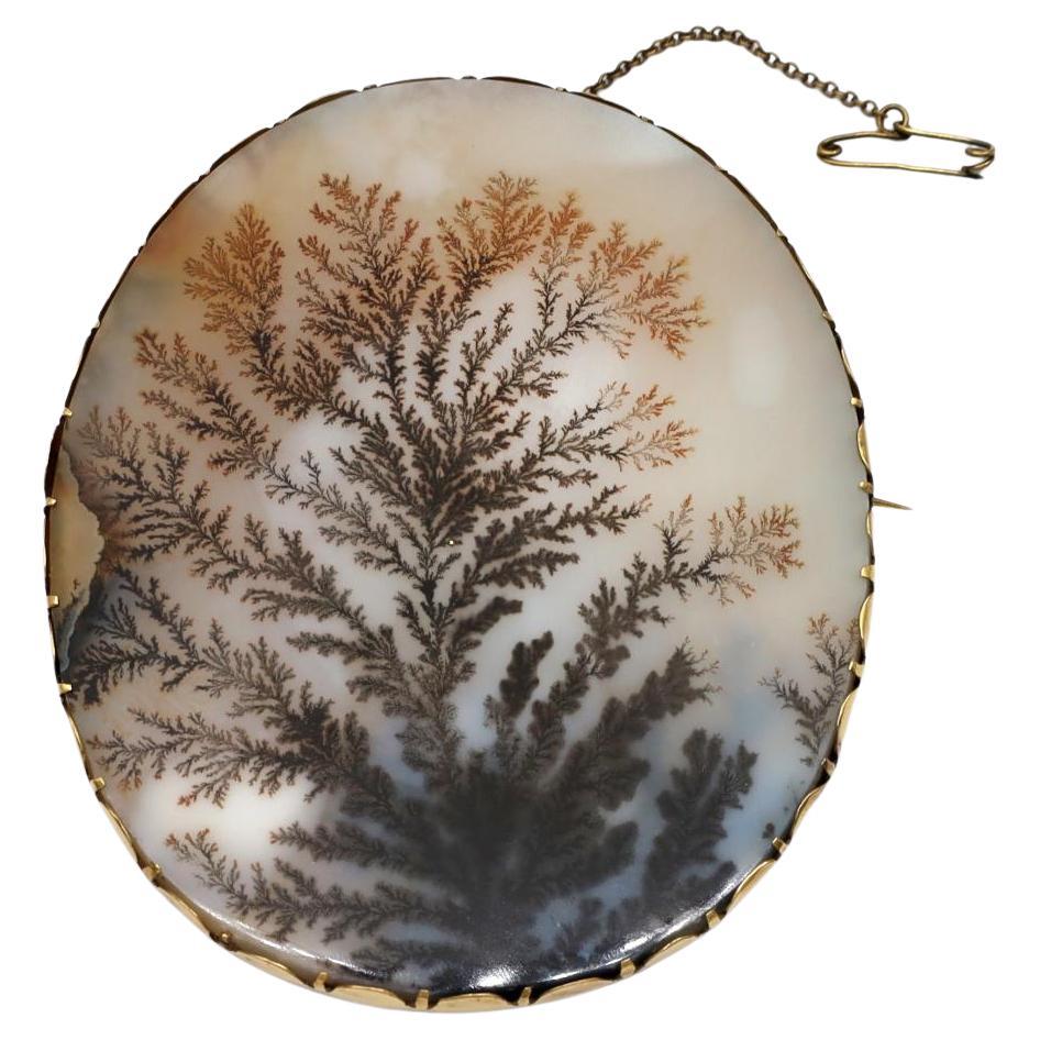 Georgian large dendritic agate brooch in 18kt gold