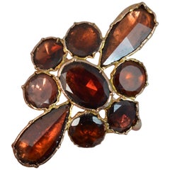 Antique Georgian Large Foiled Back Garnet Panel Cluster Ring