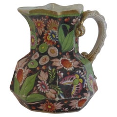 Antique Georgian Large Mason's Ironstone Jug or Pitcher in rare Butterfly Ptn, Ca 1815