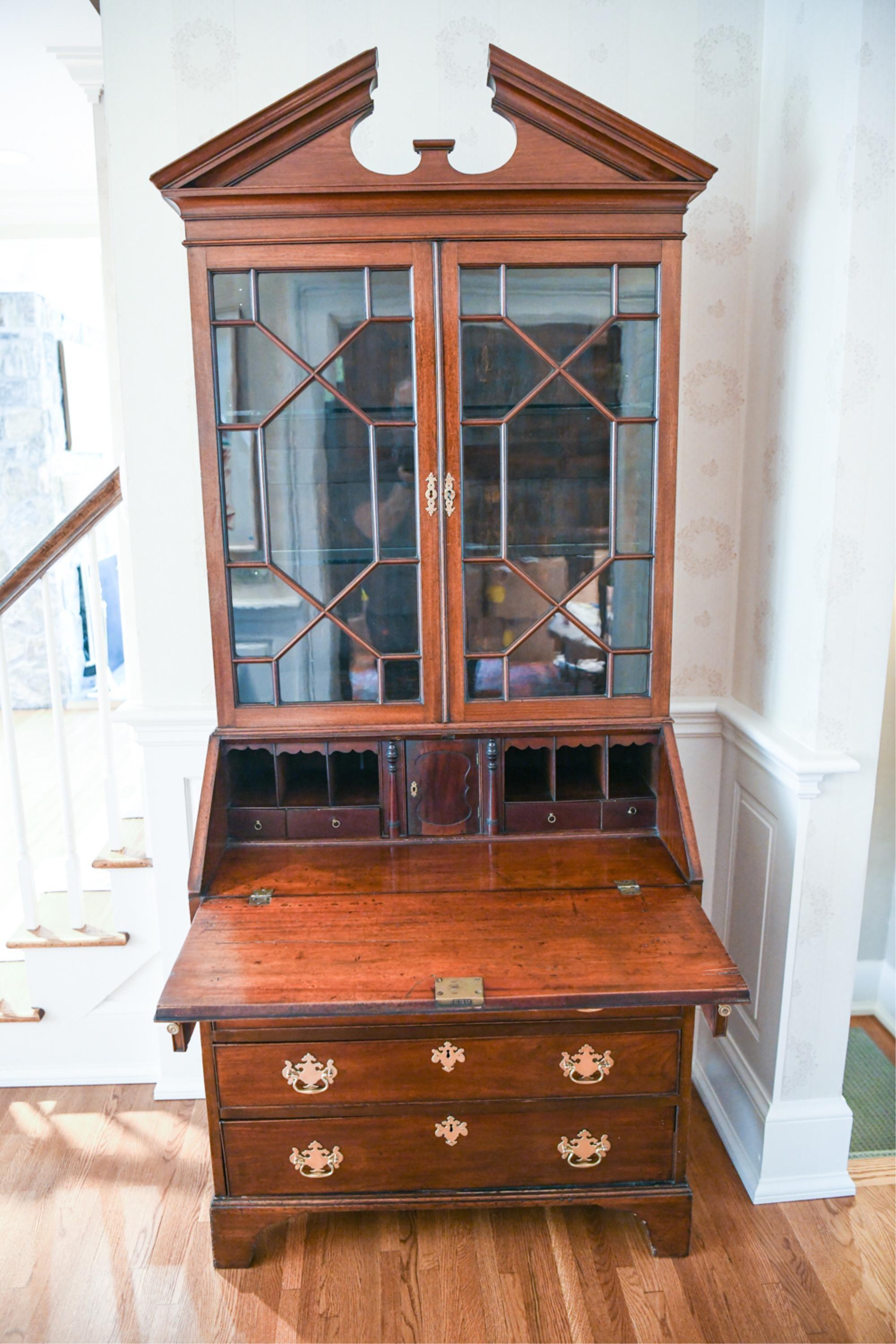 English Georgian Late 18th Century Mahogany Secretary Bookcase