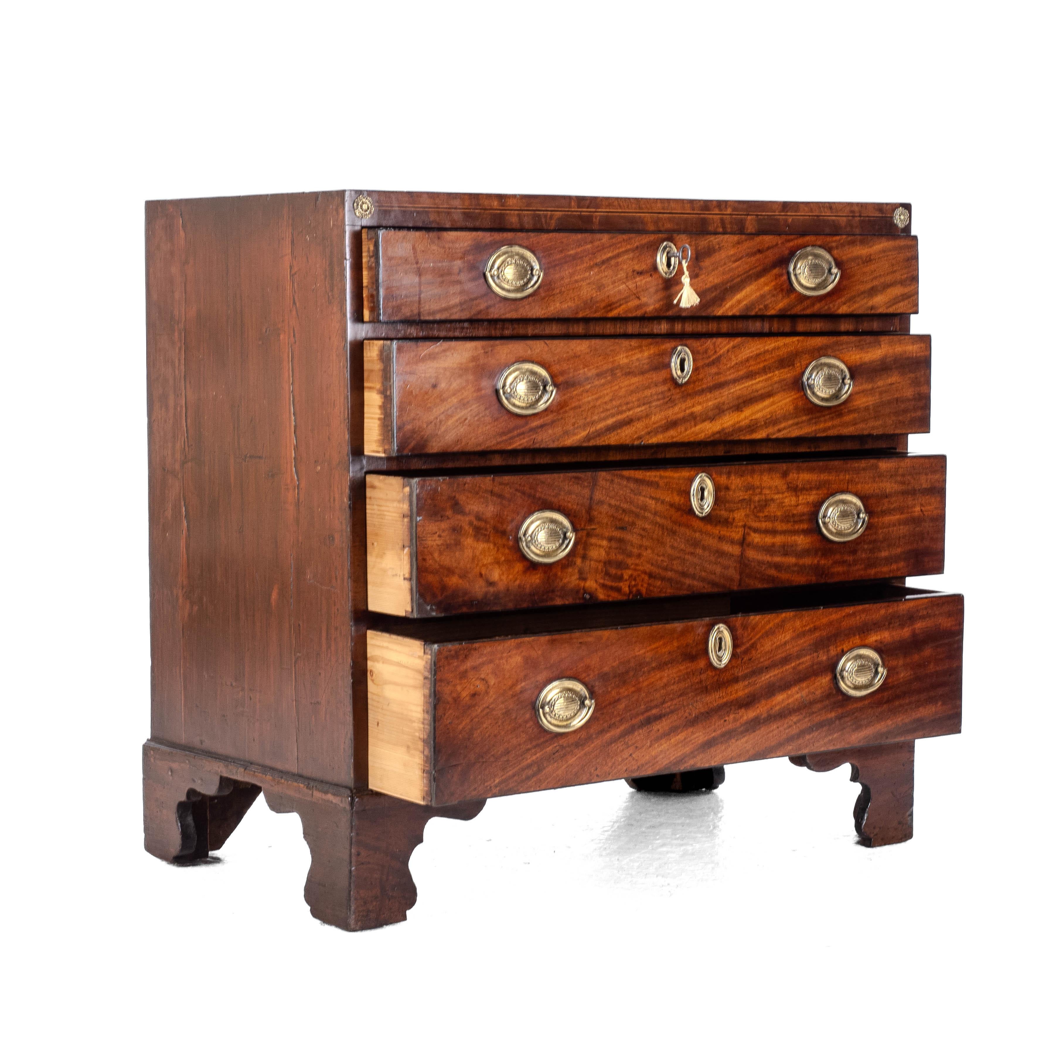 Inlay Georgian Late c.18th Mahogany Inlaid Caddy Top Small Chest of Drawers For Sale