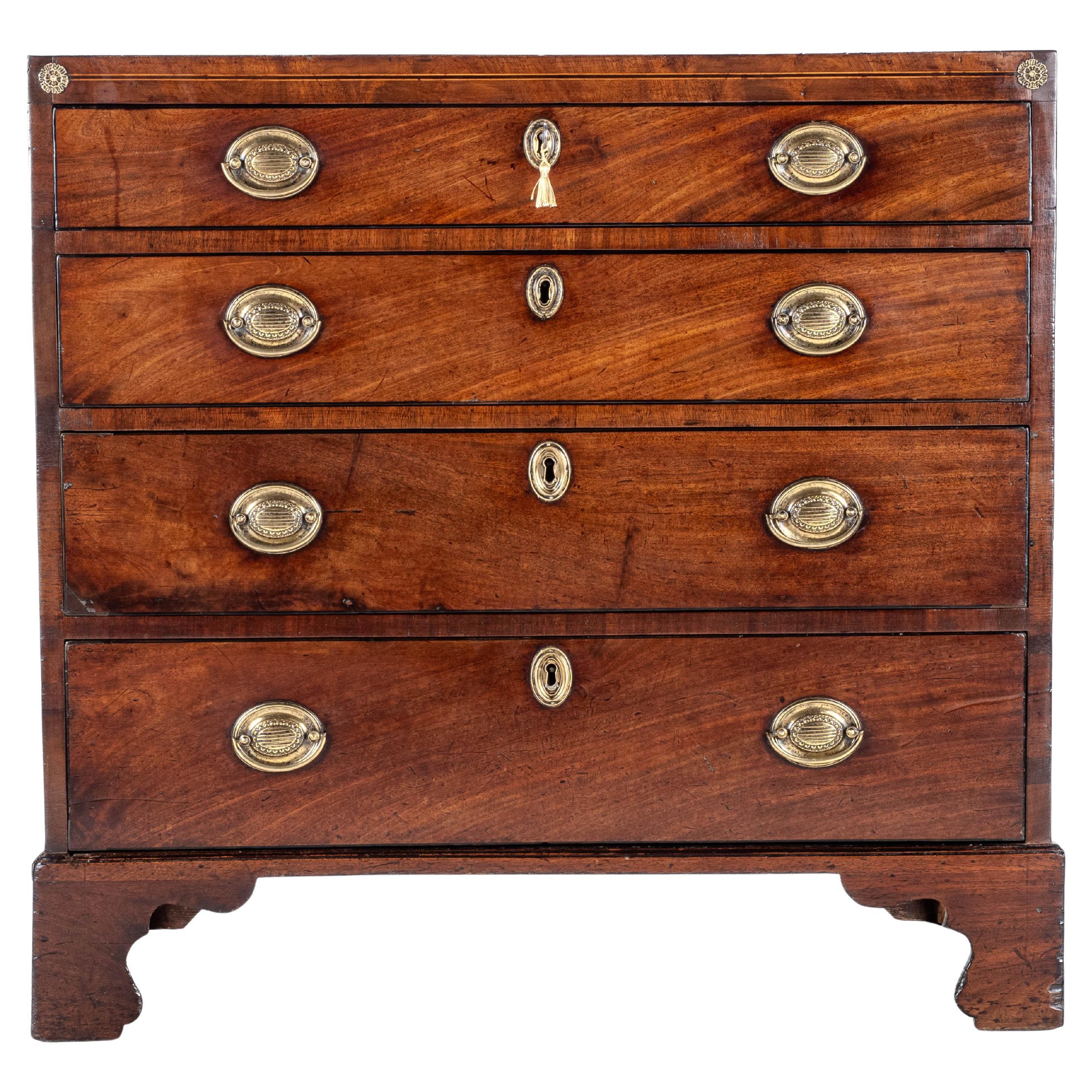 Georgian Late c.18th Mahogany Inlaid Caddy Top Small Chest of Drawers For Sale