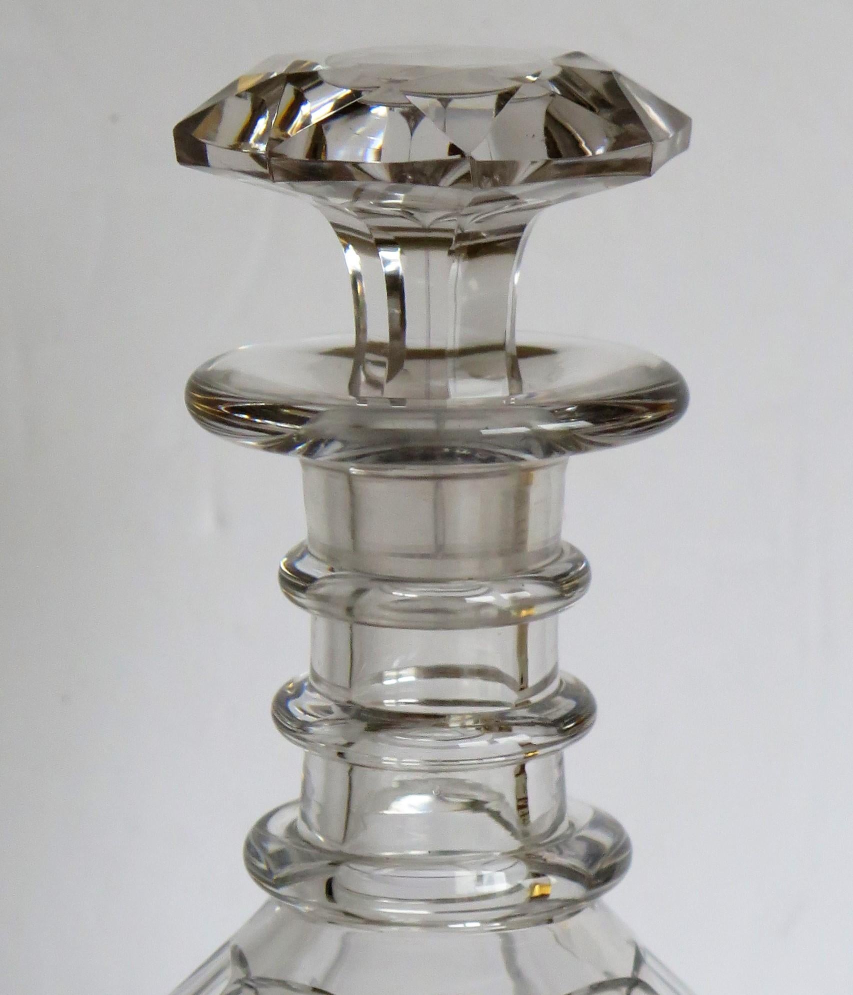 Cut Glass Georgian Lead Glass Decanter 3 Neck Rings and Mushroom Stopper, circa 1820