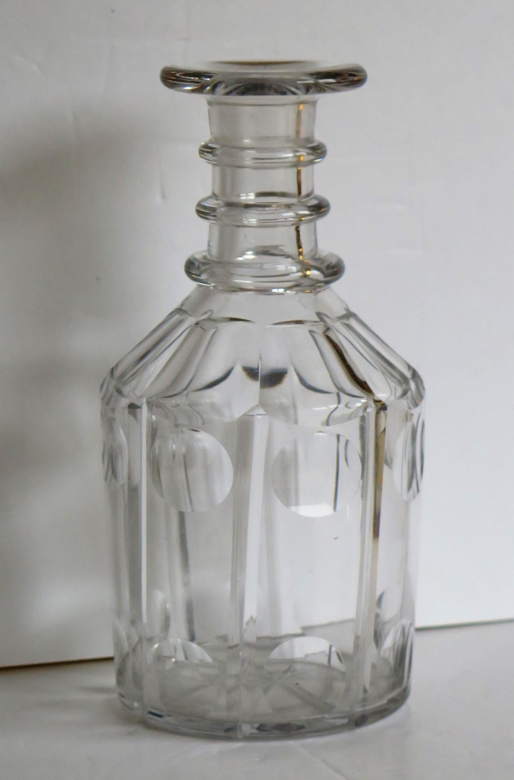Hand-Crafted Georgian Lead Glass Decanter 3 Neck Rings and Mushroom Stopper, circa 1820