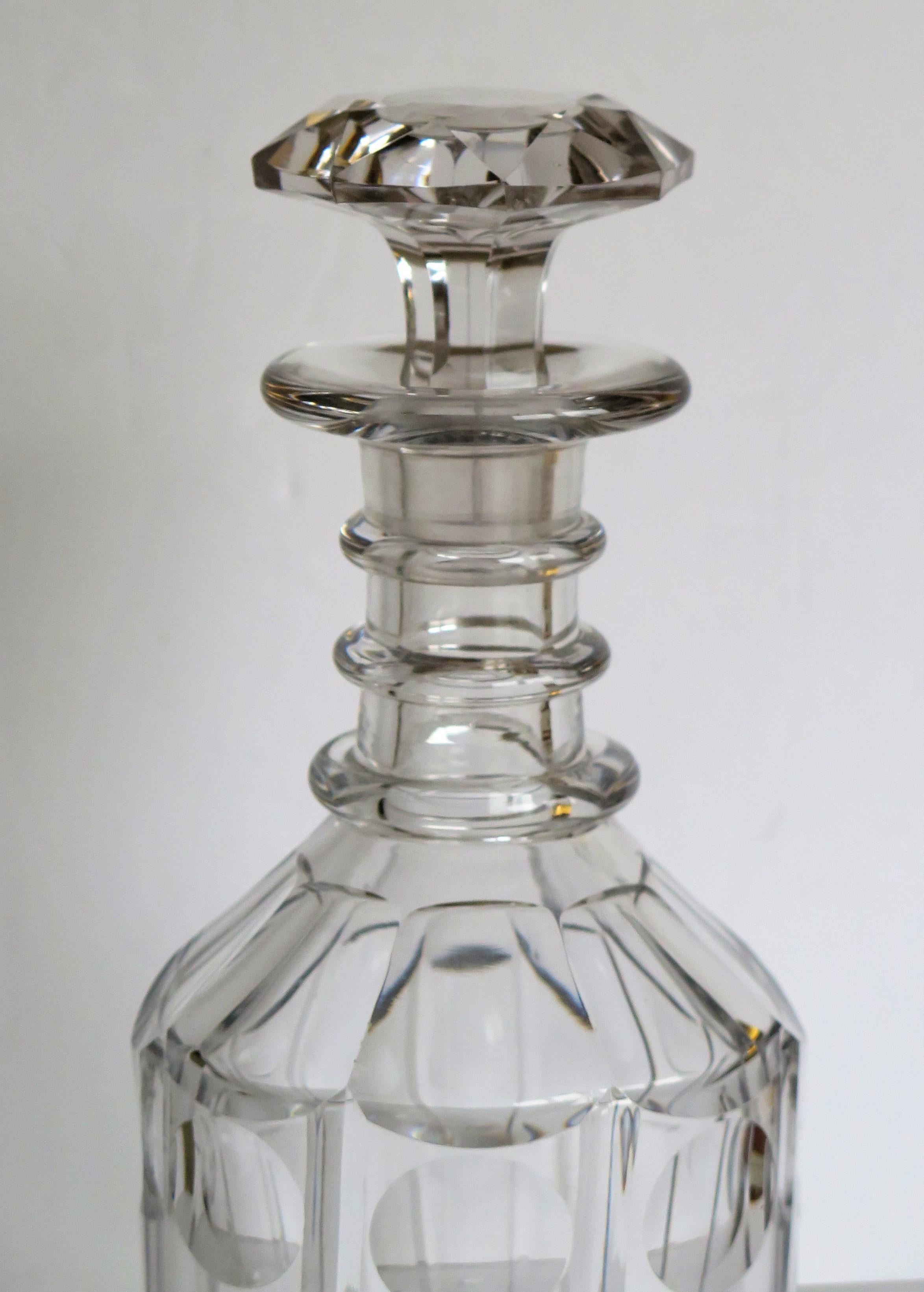 19th Century Georgian Lead Glass Decanter 3 Neck Rings and Mushroom Stopper, circa 1820