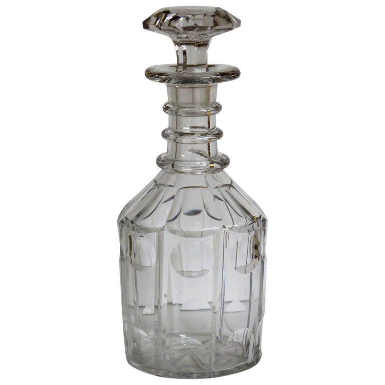 Lead Glass Decanter 3 Neck Rings and Mushroom Stopper, circa